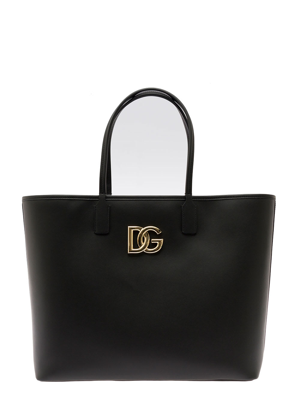 Fefè Medium Black Shopper Bag With Logo In Leather Woman Dolce & Gabbana