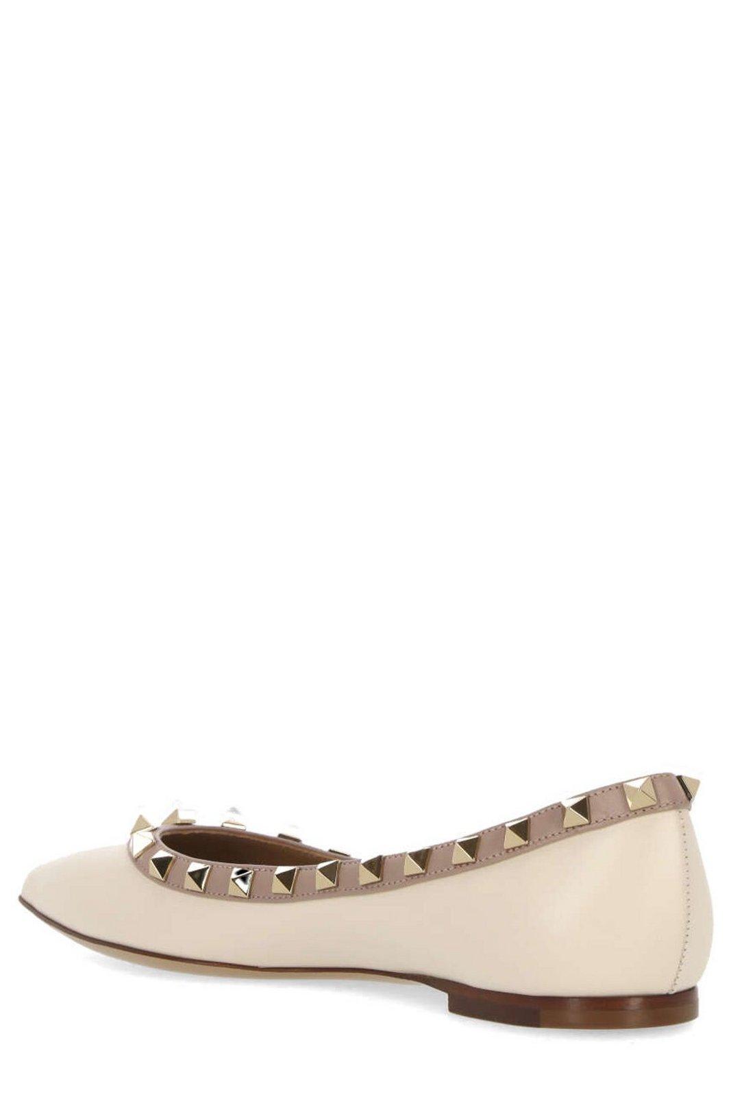 Shop Valentino Garavani Rockstud Pointed Toe Ballerina Shoes In White