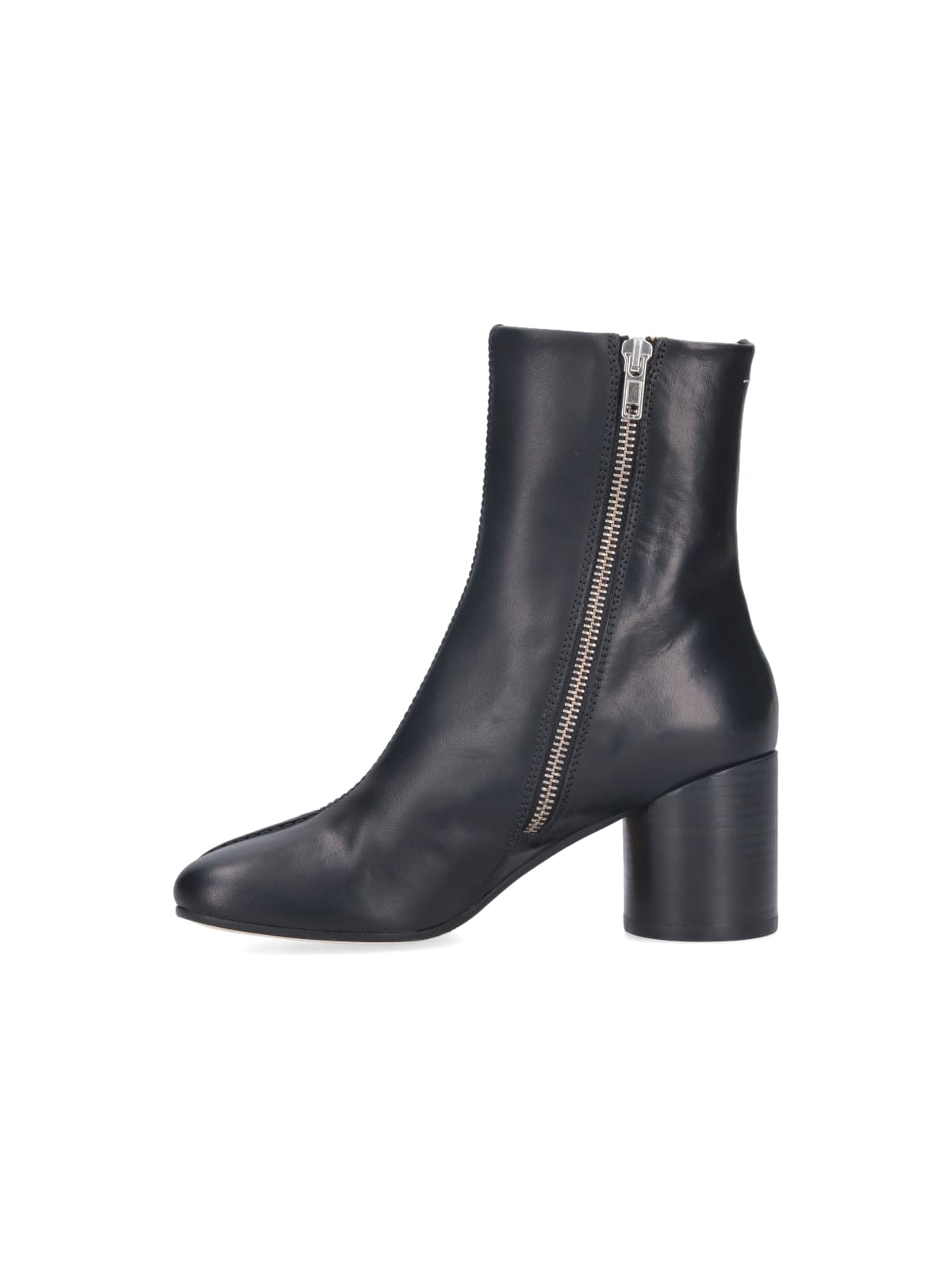 Shop Mm6 Maison Margiela Stitch-out Leather Ankle Boots In Black