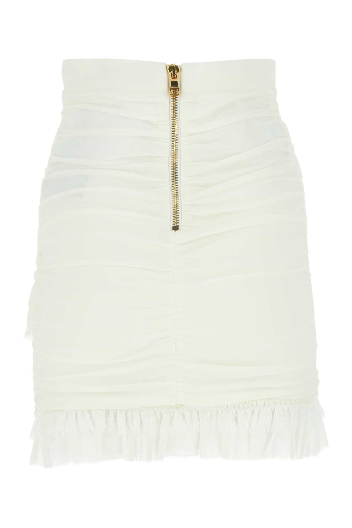Shop Balmain White Crepe Mini Skirt In 0ka