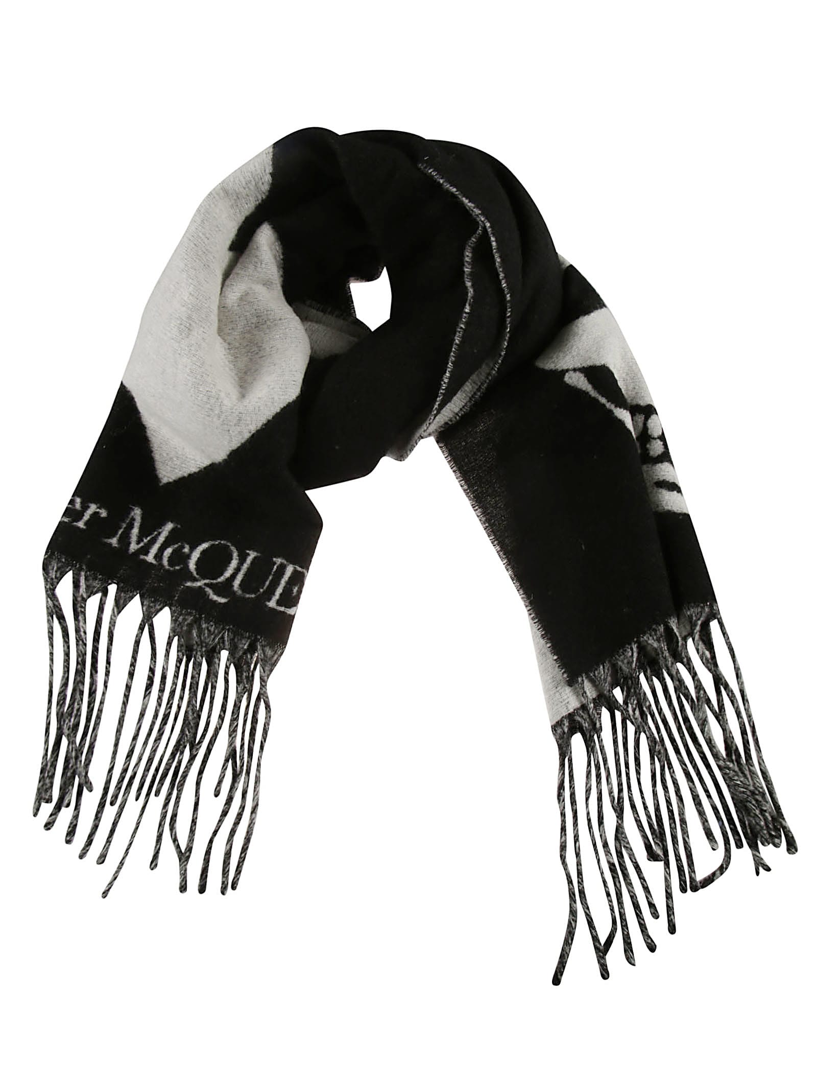 Alexander McQueen fringe detail logo scarf