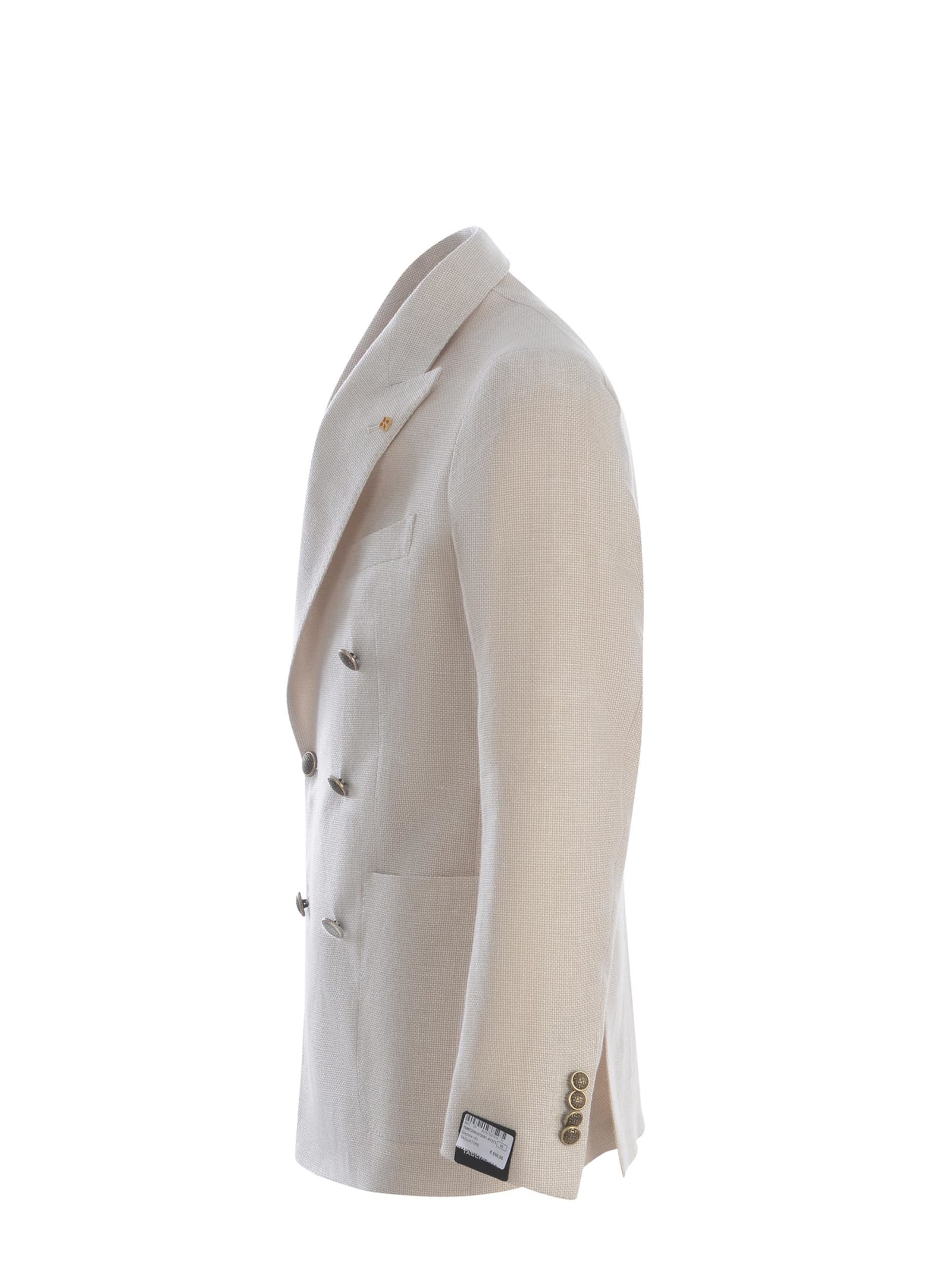 TAGLIATORE DOUBLE-BREASTED JACKET TAGLIATORE MADE OF VIRGIN WOOL AND LINEN BLEND 