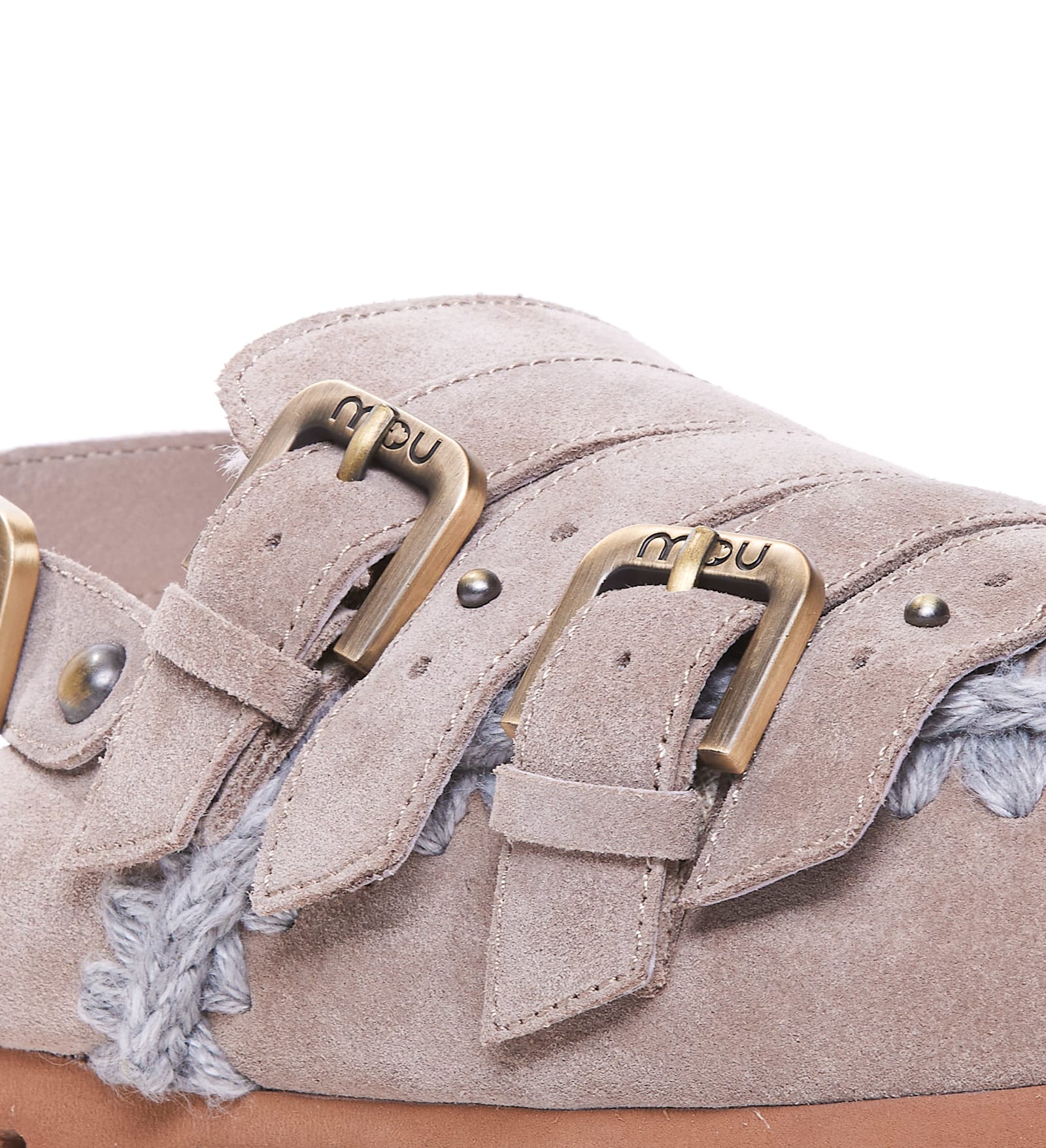 Shop Mou Winter Bio Belts Clogs In Beige