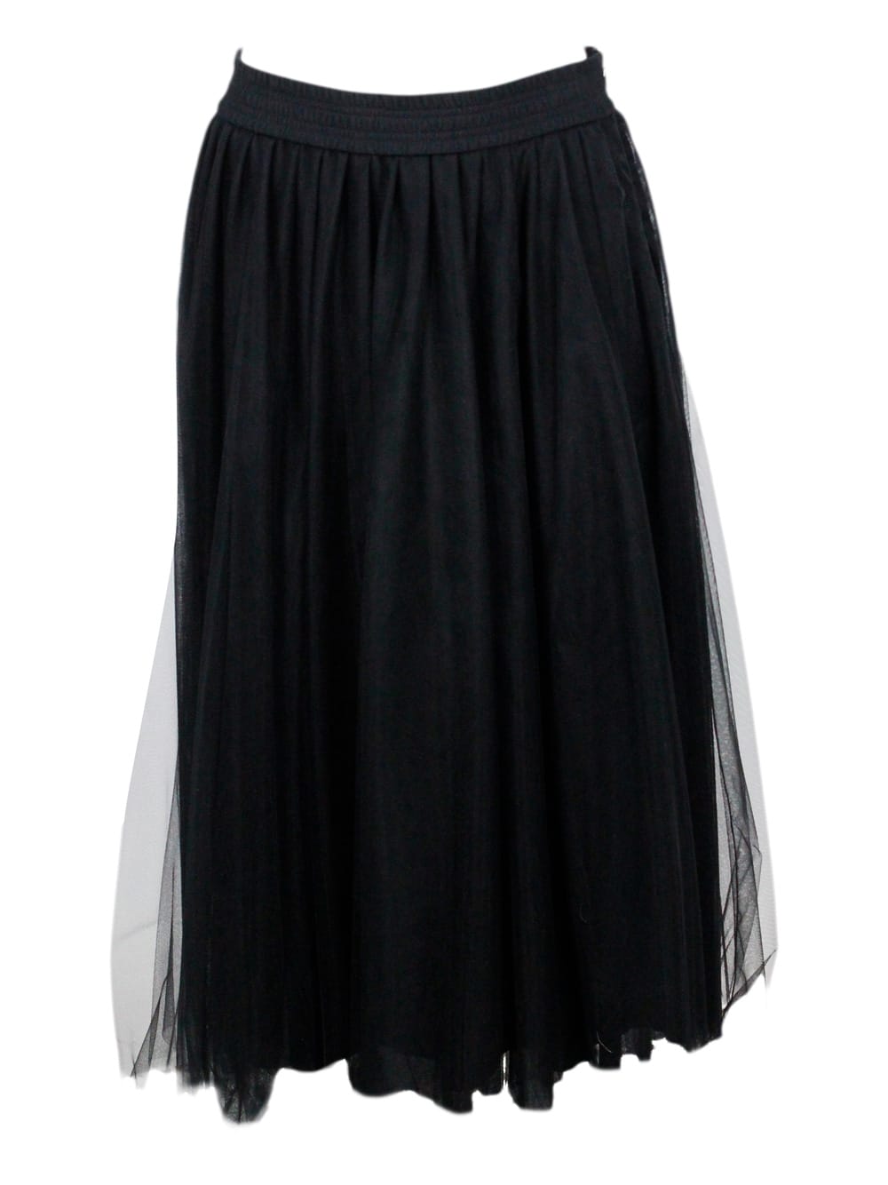 Shop Fabiana Filippi Long Tulle Skirt With Elastic Waist In Black