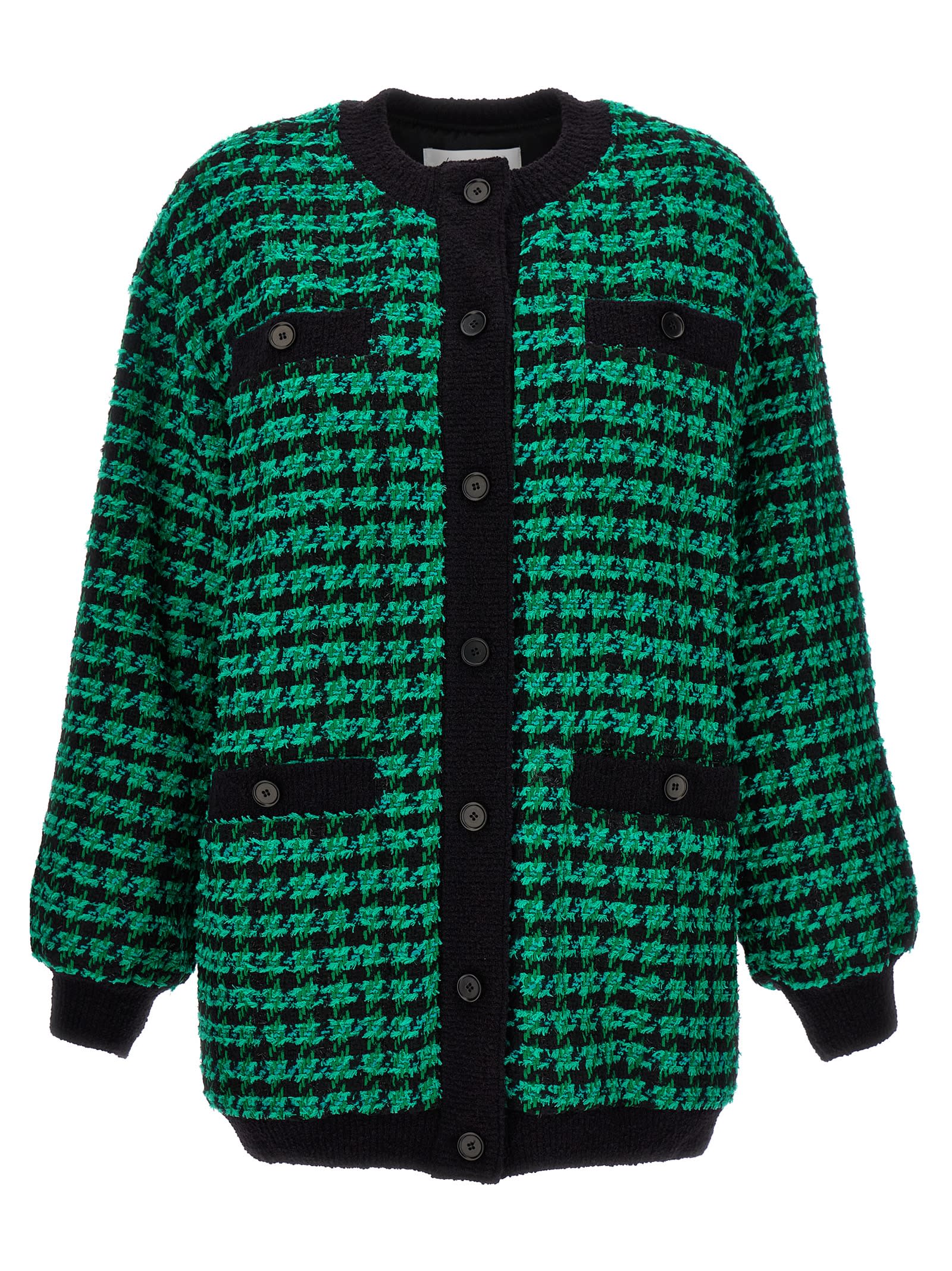 Msgm Houndstooth Tweed Jacket In Green
