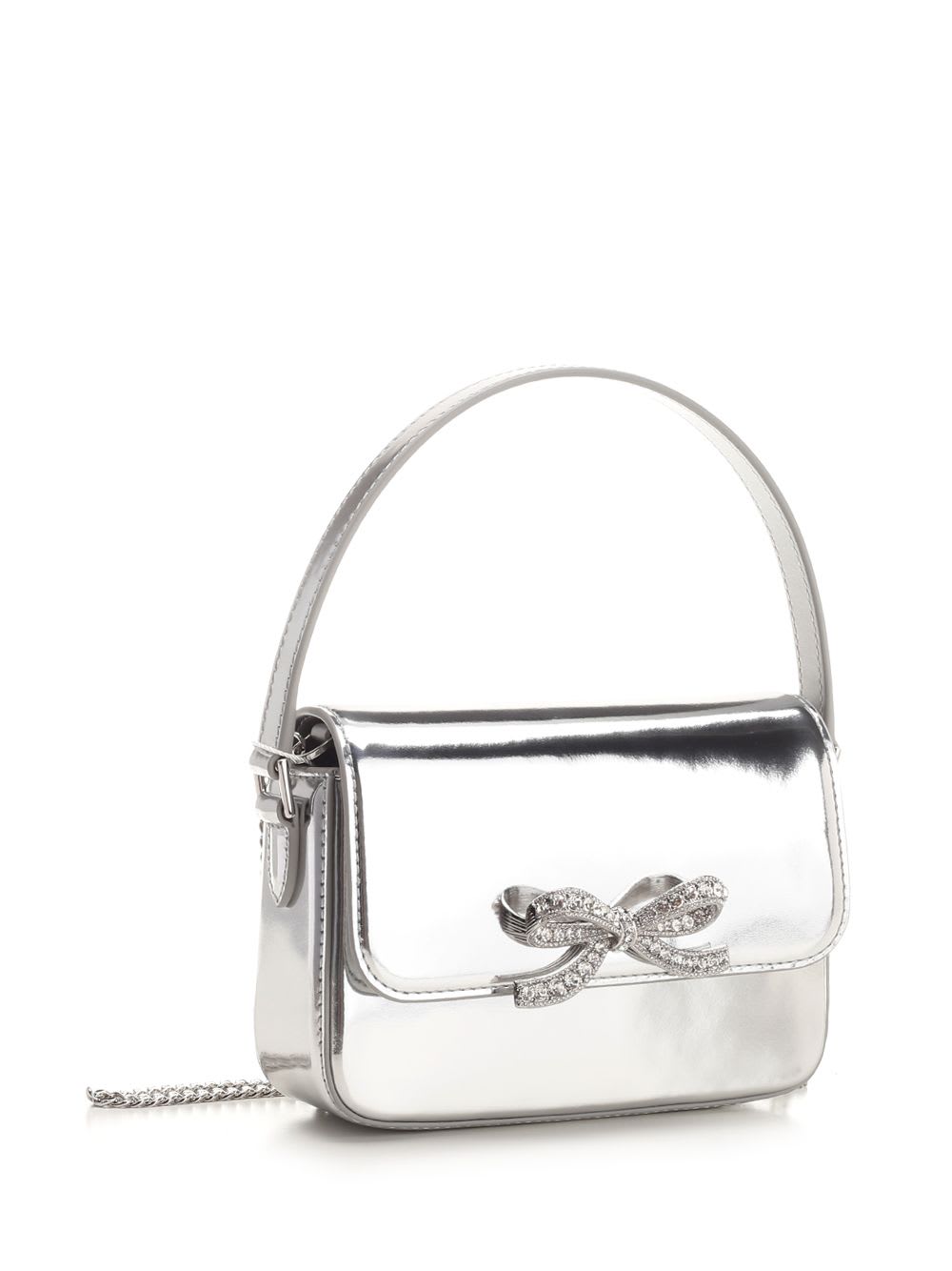 Shop Self-portrait Micro Silver Leather Bag