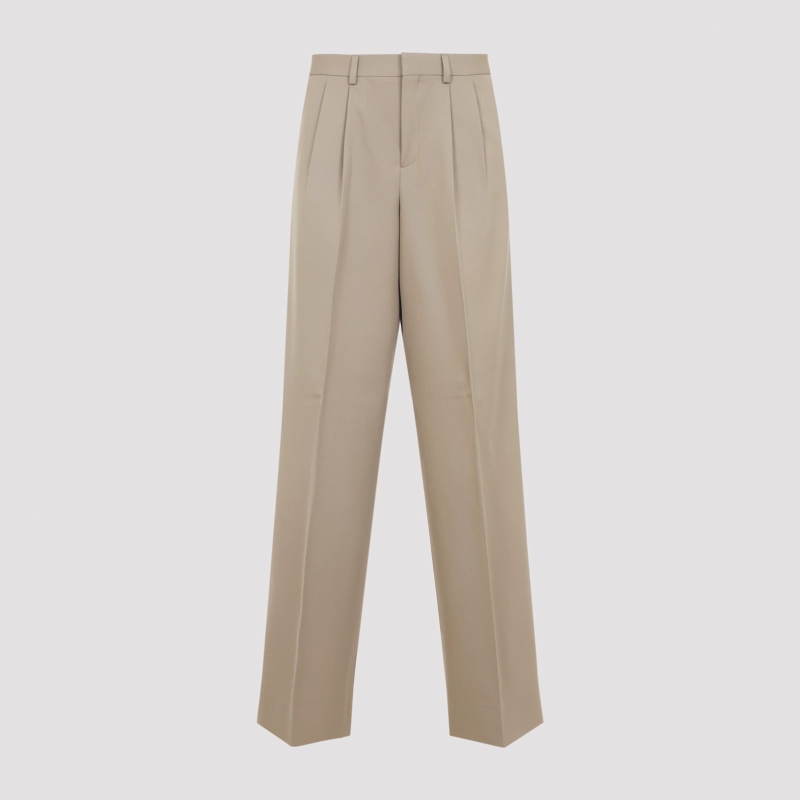 Celine Beige Pleated Cotton And Wool Pants In Neutral