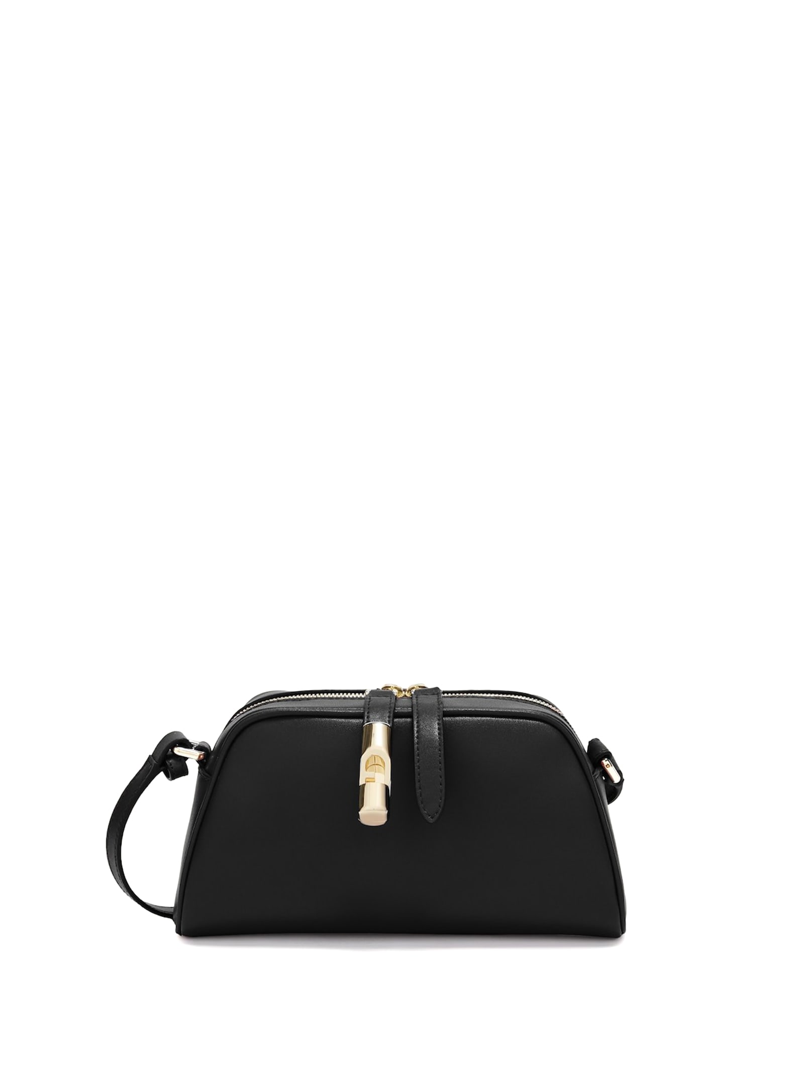 Shop Furla Goccia Mini Black Leather Shoulder Bag In Nero