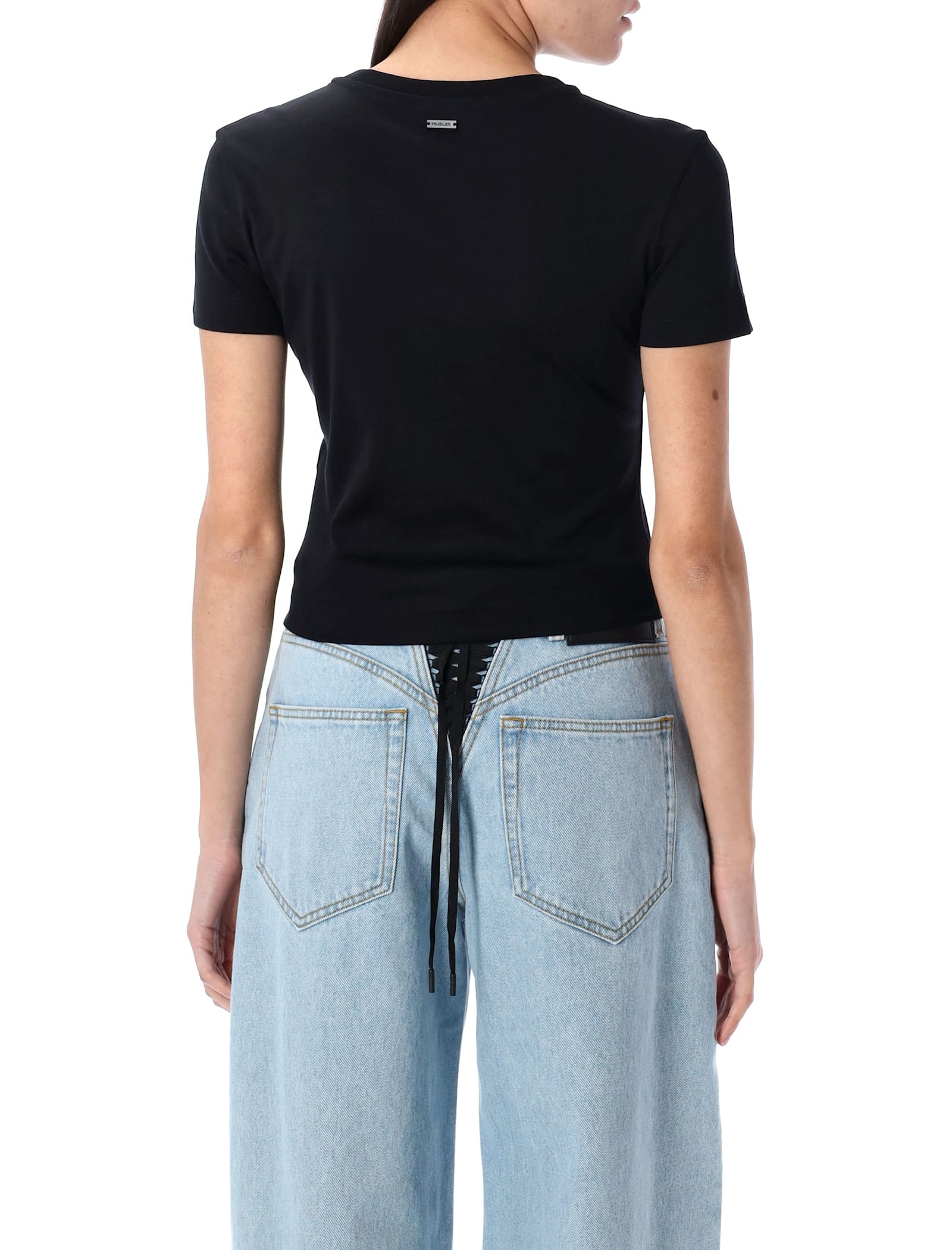 Mugler Cropped Tshirt Embellished Embellishments In Black