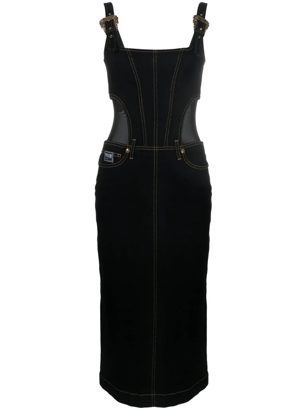 Shop Versace Jeans Couture Sleeveless Boat Neck Midi Dress In Black Black
