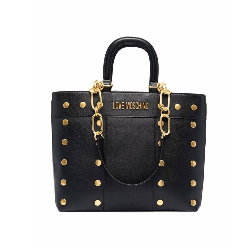 Love Moschino Black Shopping Bag With Gold Studs