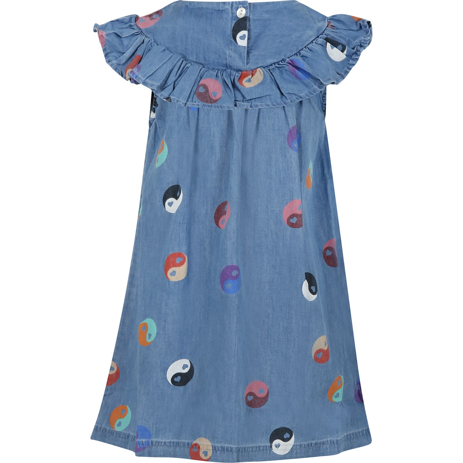 Shop Molo Blue Dress For Girl With Ying E Yang In Denim