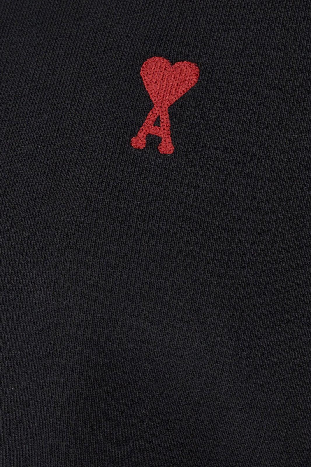 Shop Ami Alexandre Mattiussi Paris Logo-printed Drawstring Hoodie In Black