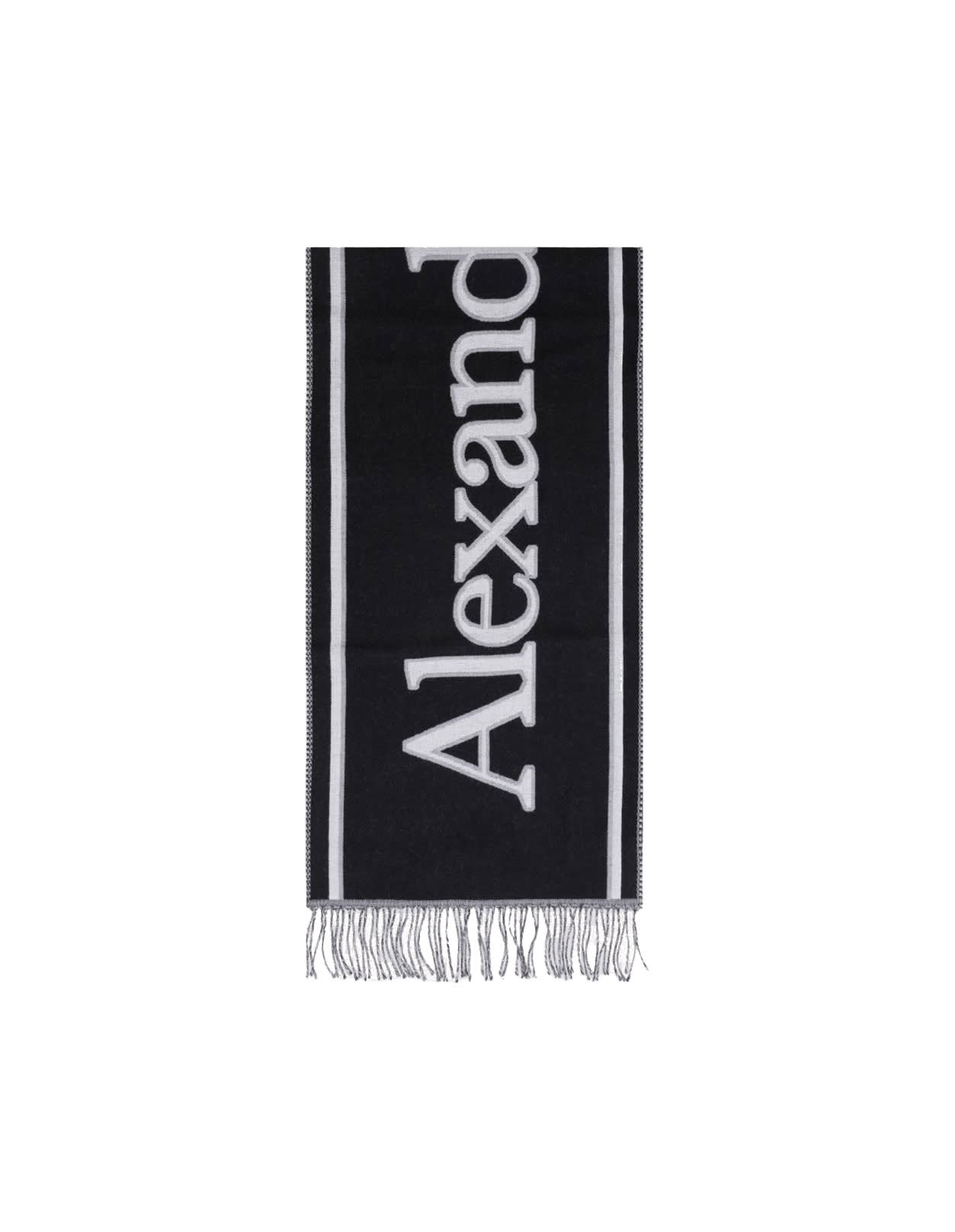 Shop Alexander Mcqueen Varsity Logo Scarf In Black And White