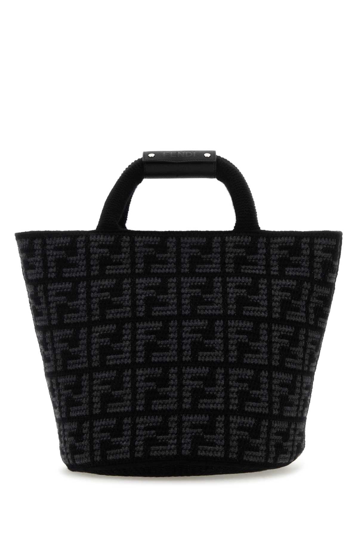 Shop Fendi Embroidered Cashmere Shopping Bag In Neroasfnerop