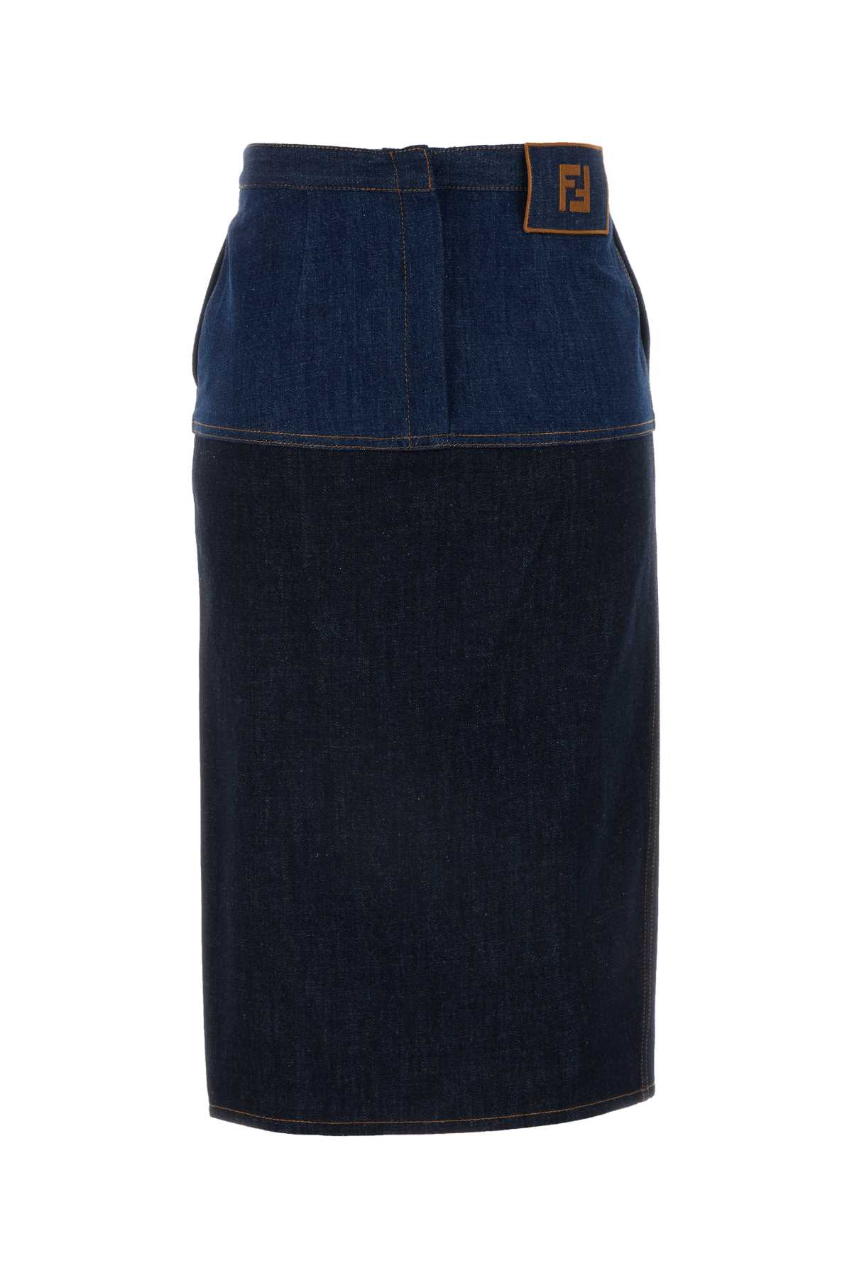 Shop Fendi Two-tone Denim Skirt In Poseidon