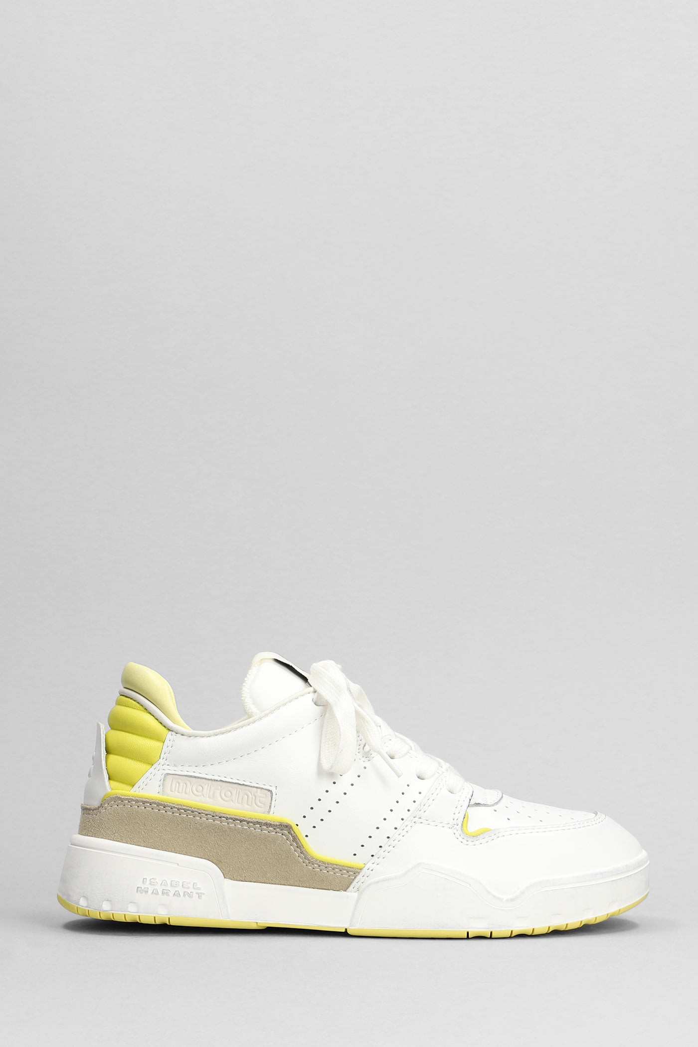 Shop Isabel Marant Emree Sneakers In White Suede And Leather In Liye Light Yellow