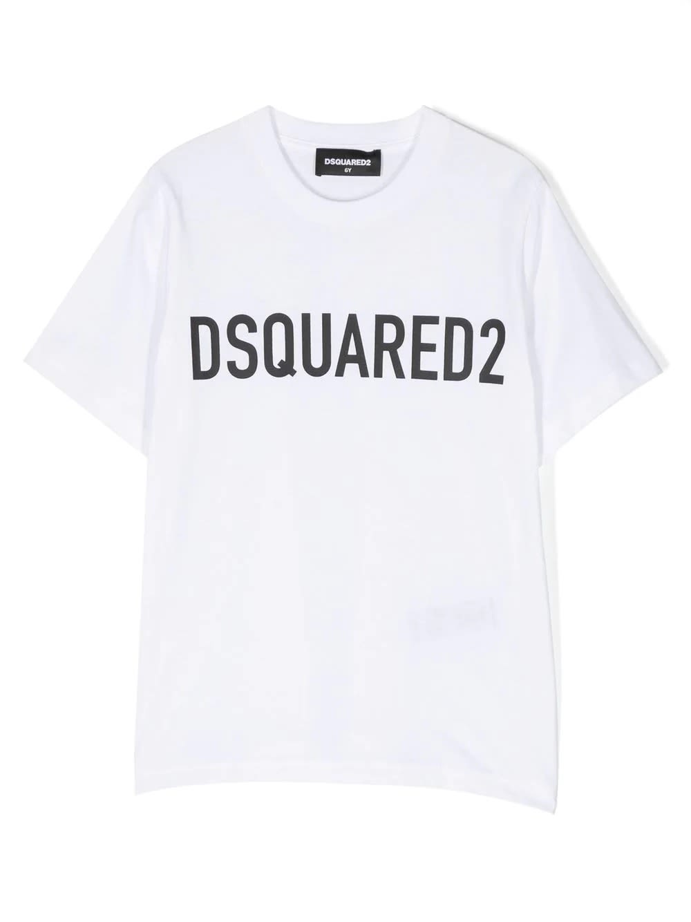 DSQUARED2 WHITE T-SHIRT WITH MAXI LOGO