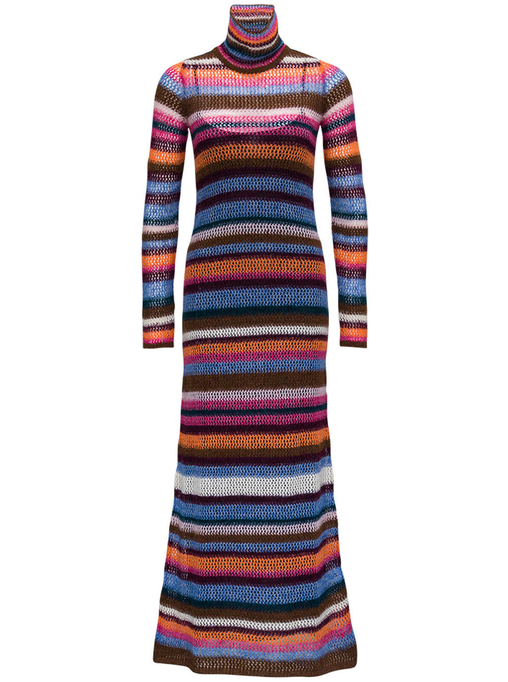 M Missoni High Neck Striped Wool Blend Long Dress