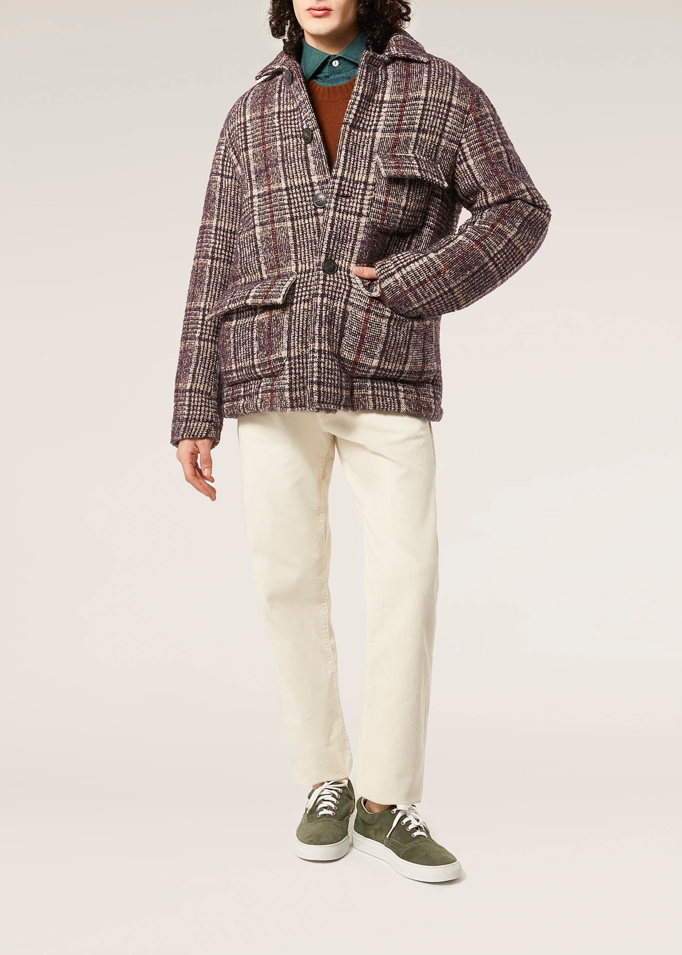 Shop Doppiaa Aaderbale Wool Checked Jacket