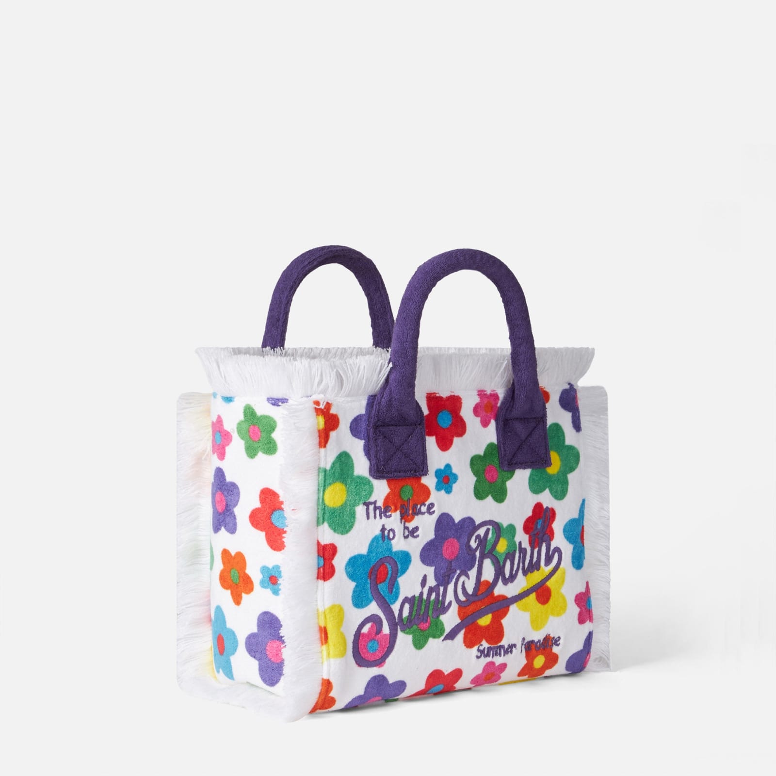 Shop Mc2 Saint Barth Colette Terry Handbag With Multicolor Daisy Print In White