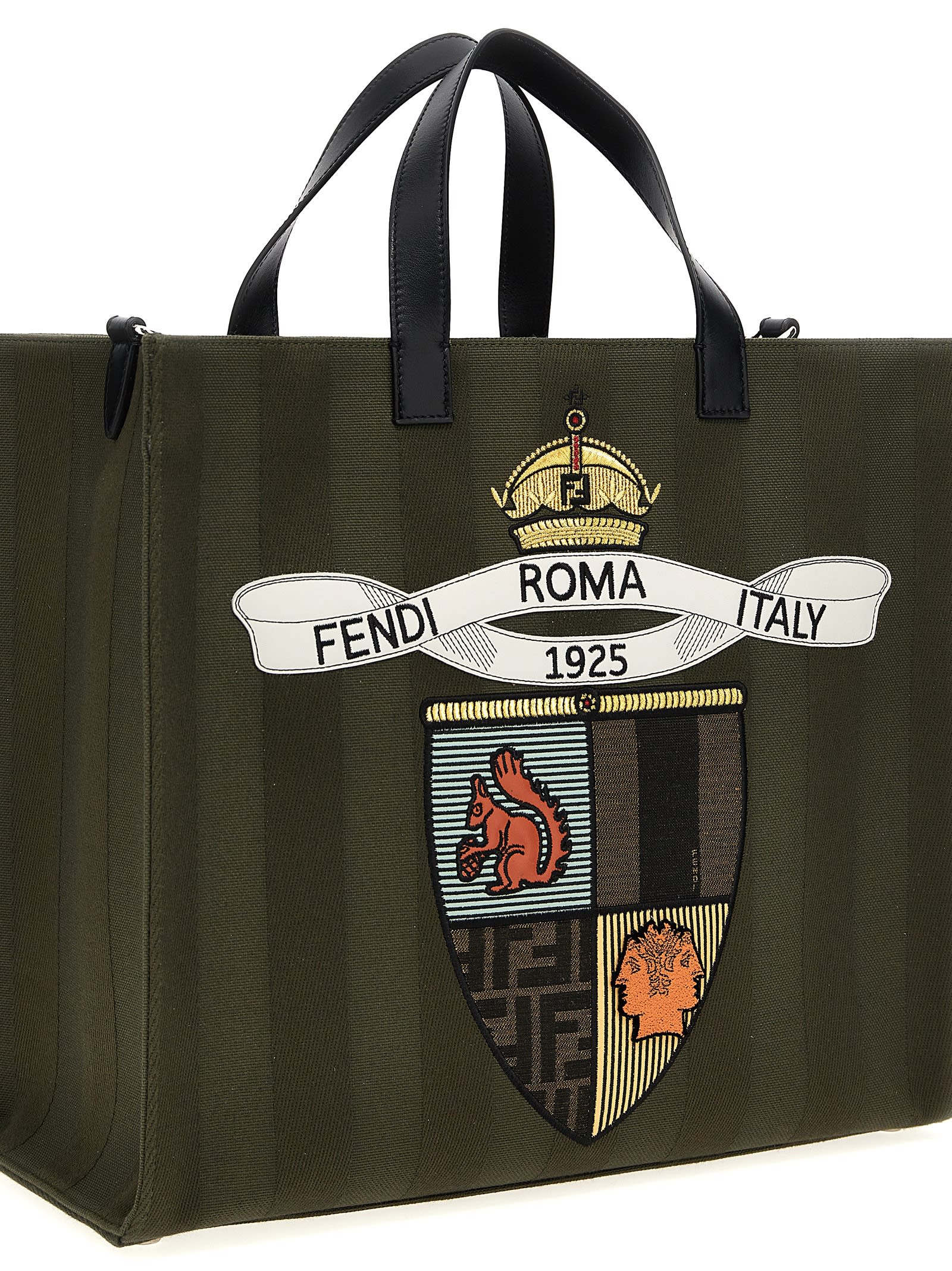 Fendi Structured Tote Bag With Detachable Strap And Top Handles In Green