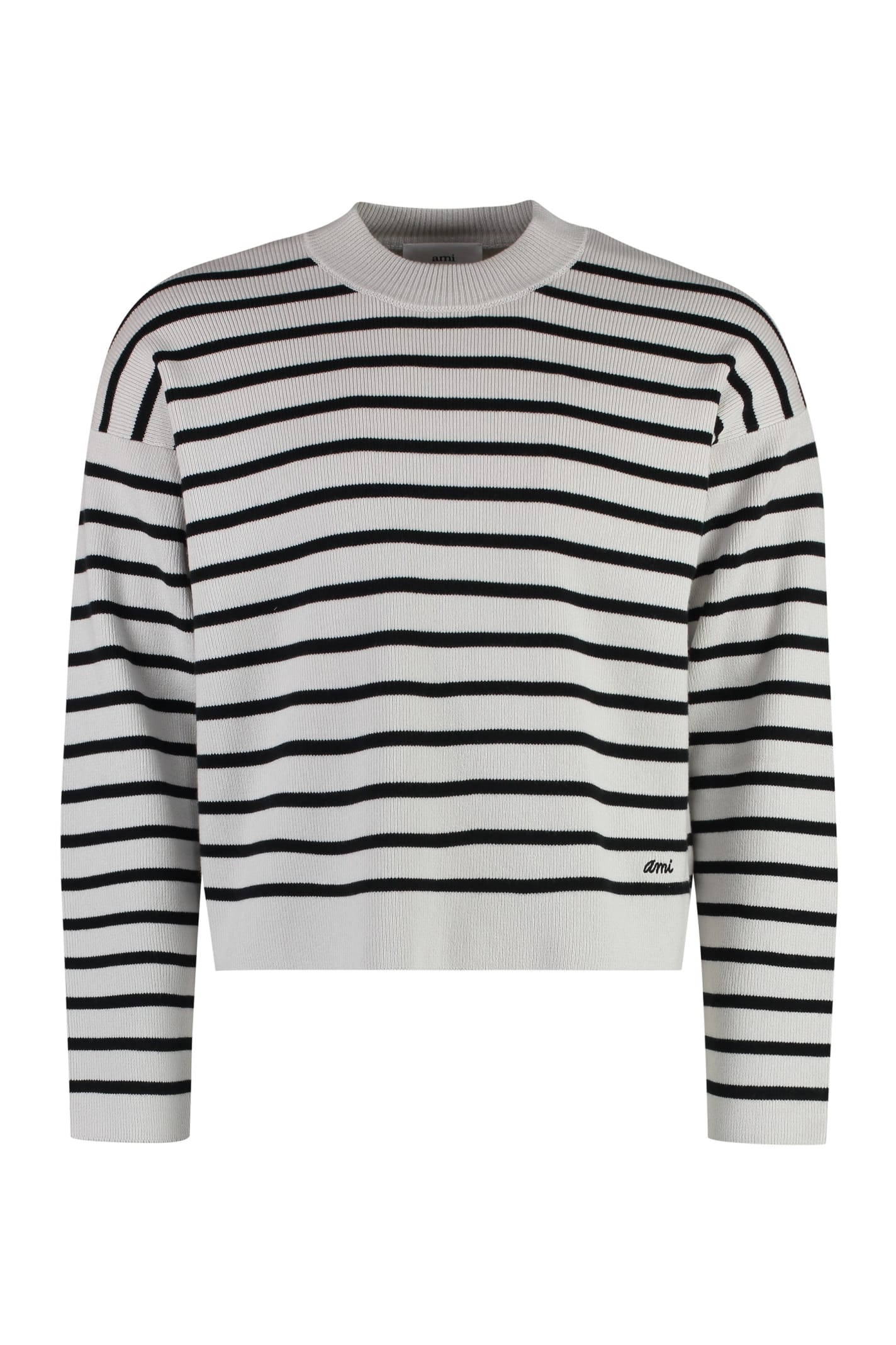 Shop Ami Alexandre Mattiussi Striped Crew-neck Sweater In Grey