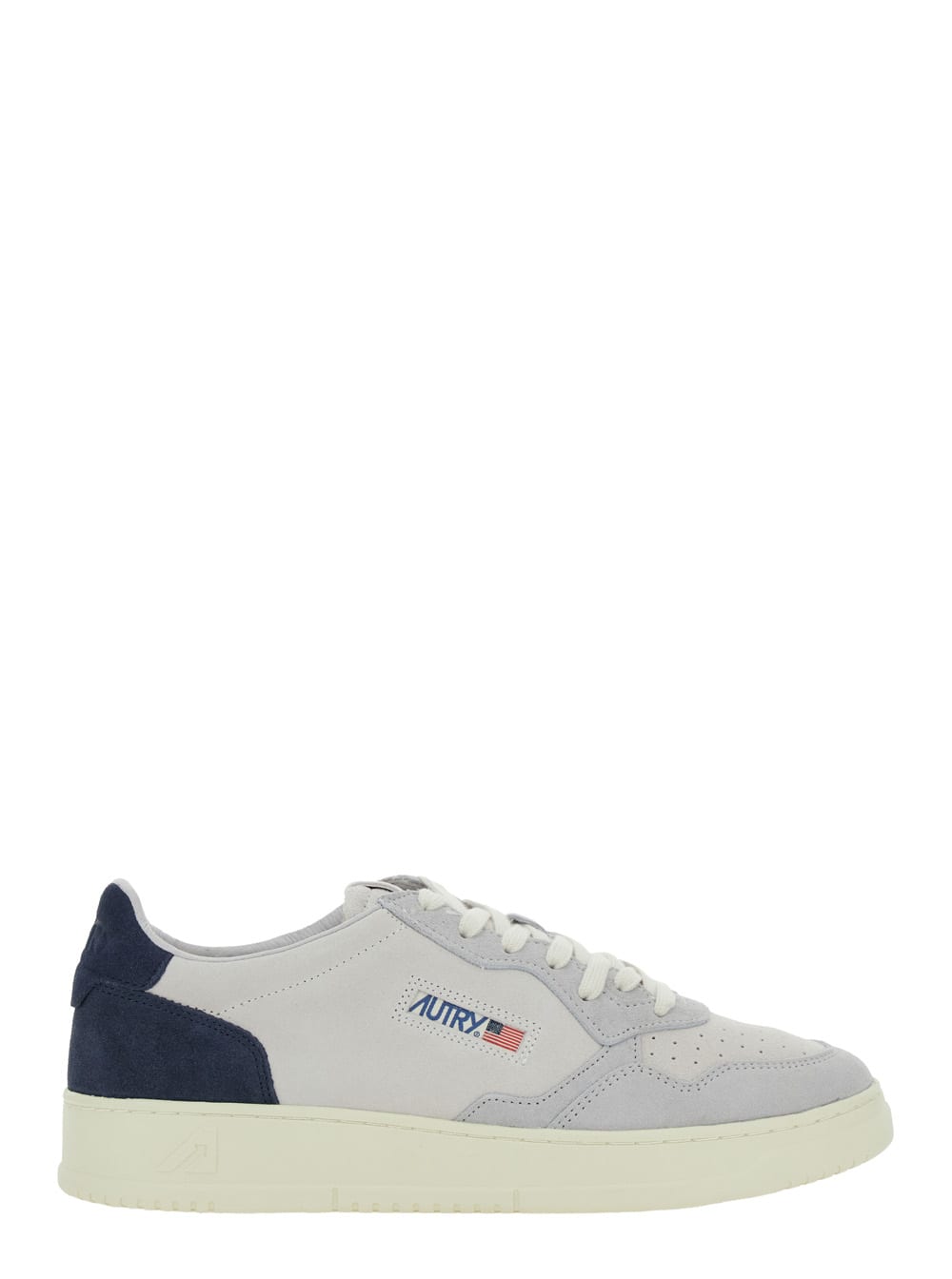 medalist Low Blue Sneaker With Contrasting Back Patch In Leather And Suede Man