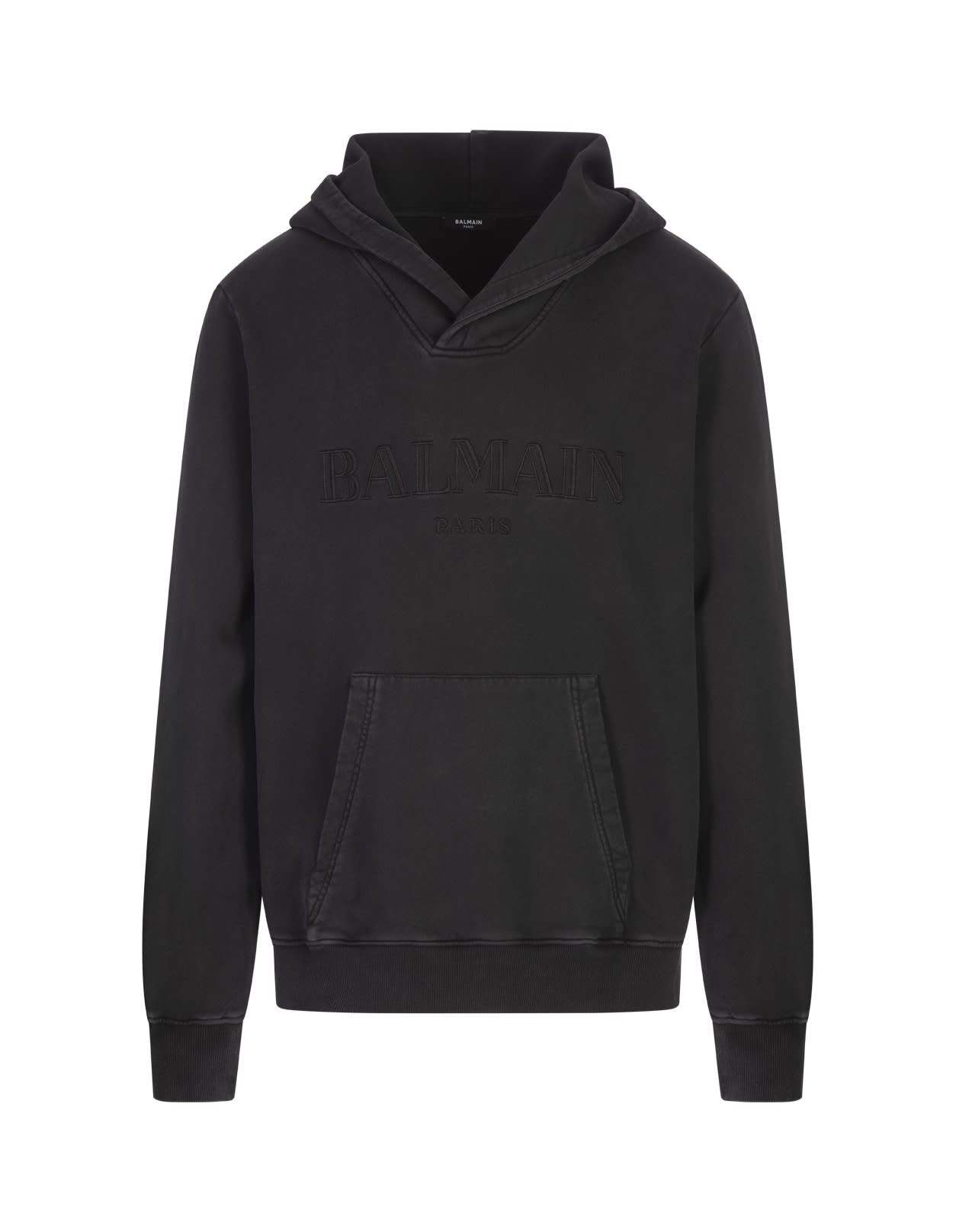 BALMAIN BLACK HOODIE WITH BALMAIN VINTAGE EMBROIDERY 