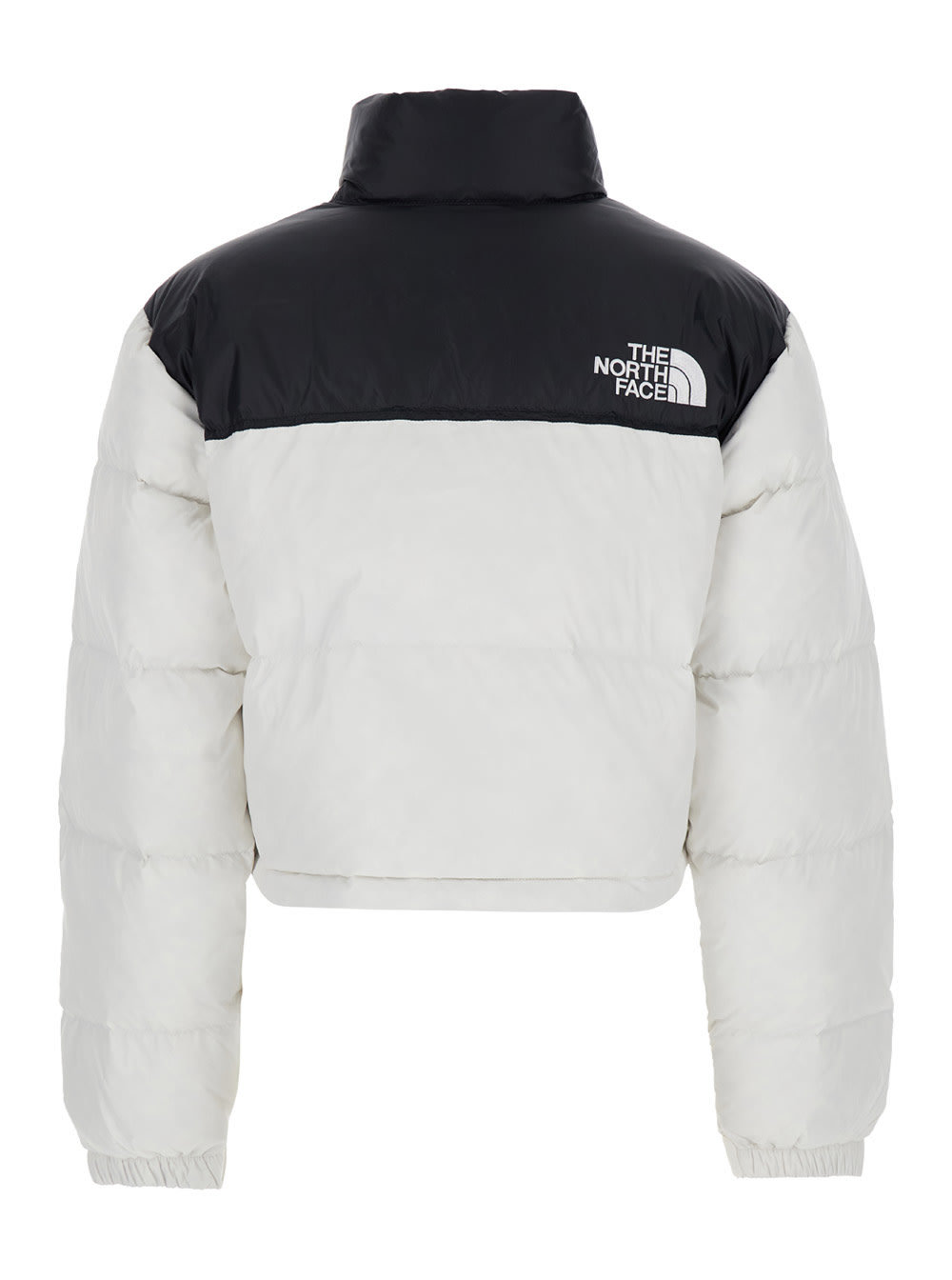 Shop The North Face Nuptse White Down Jacket With High Neck And Logo Detail In Tech Fabric Woman