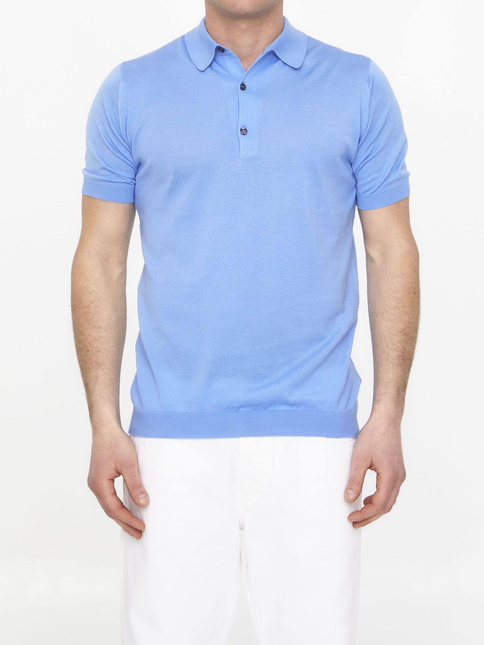 Shop John Smedley Light-blue Cotton Polo Shirt In Light Blue