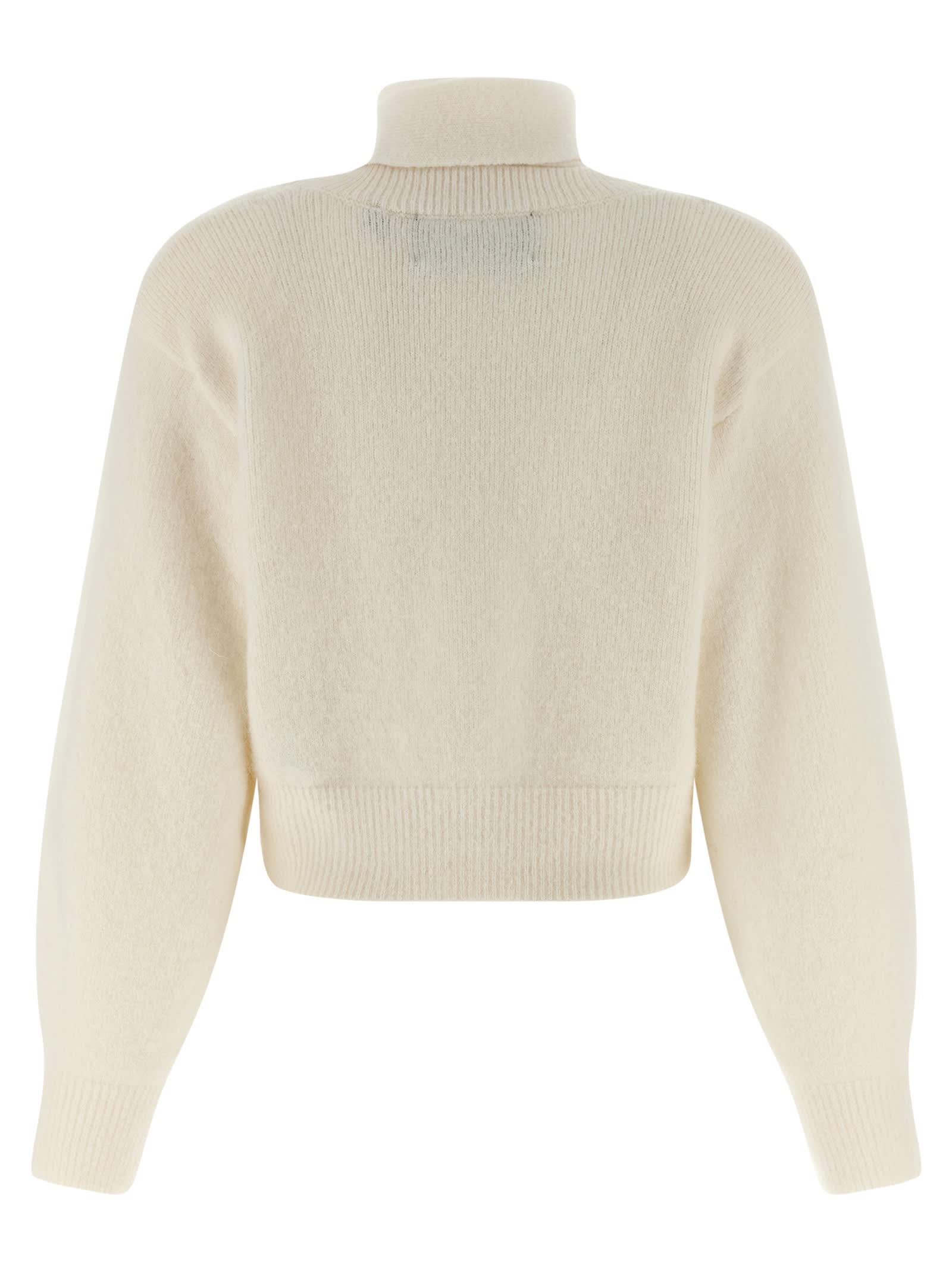 Rotate Birger Christensen High Neck Long Sleeve Knit Cardigan In Neutral