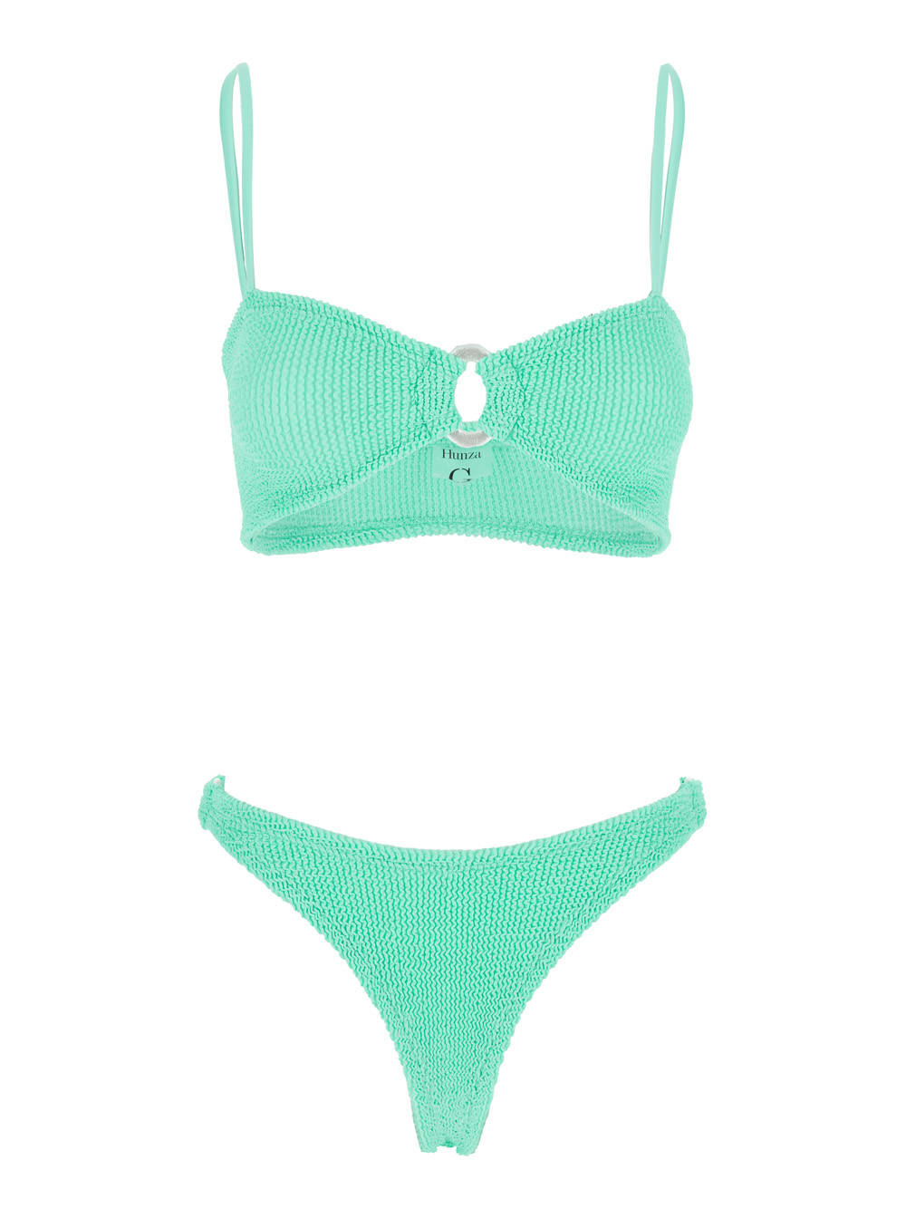 misty Green Bikini With Fixed Spaghetti Straps And Cut-out With Ring In Tech Fabric Stretch Woman