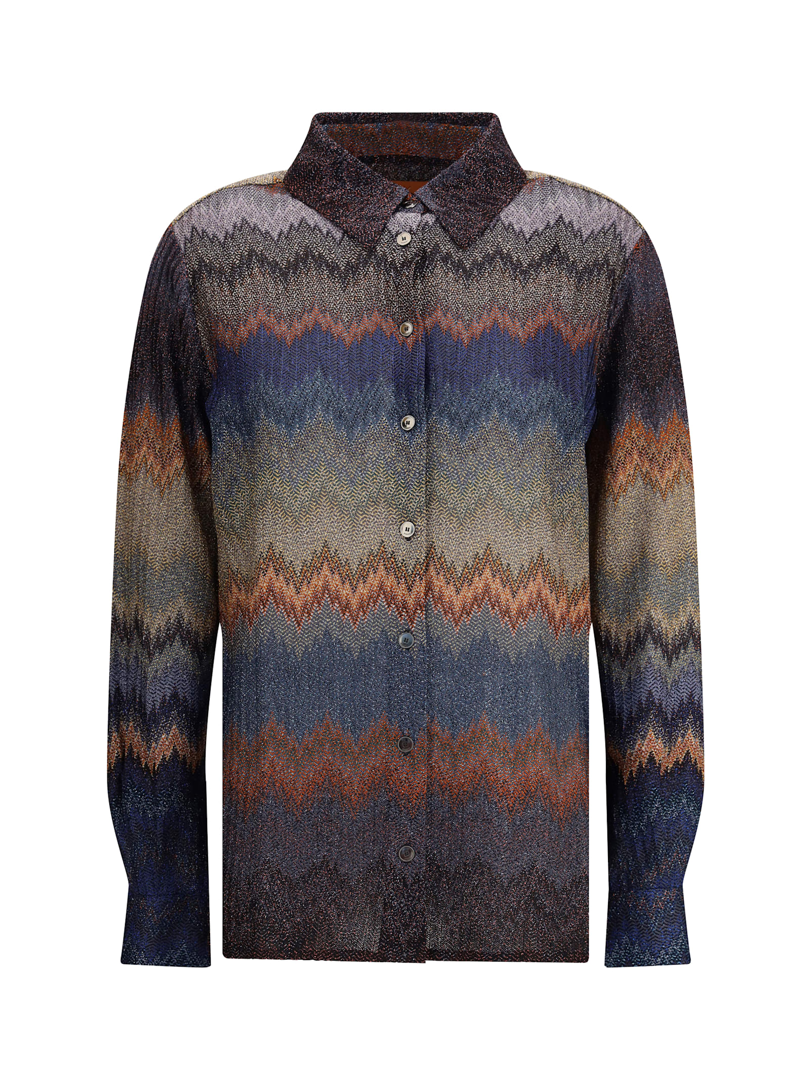 Missoni Womens Blue Tones On Dark Base Chevron Long-sleeves Woven Shirt In Multi