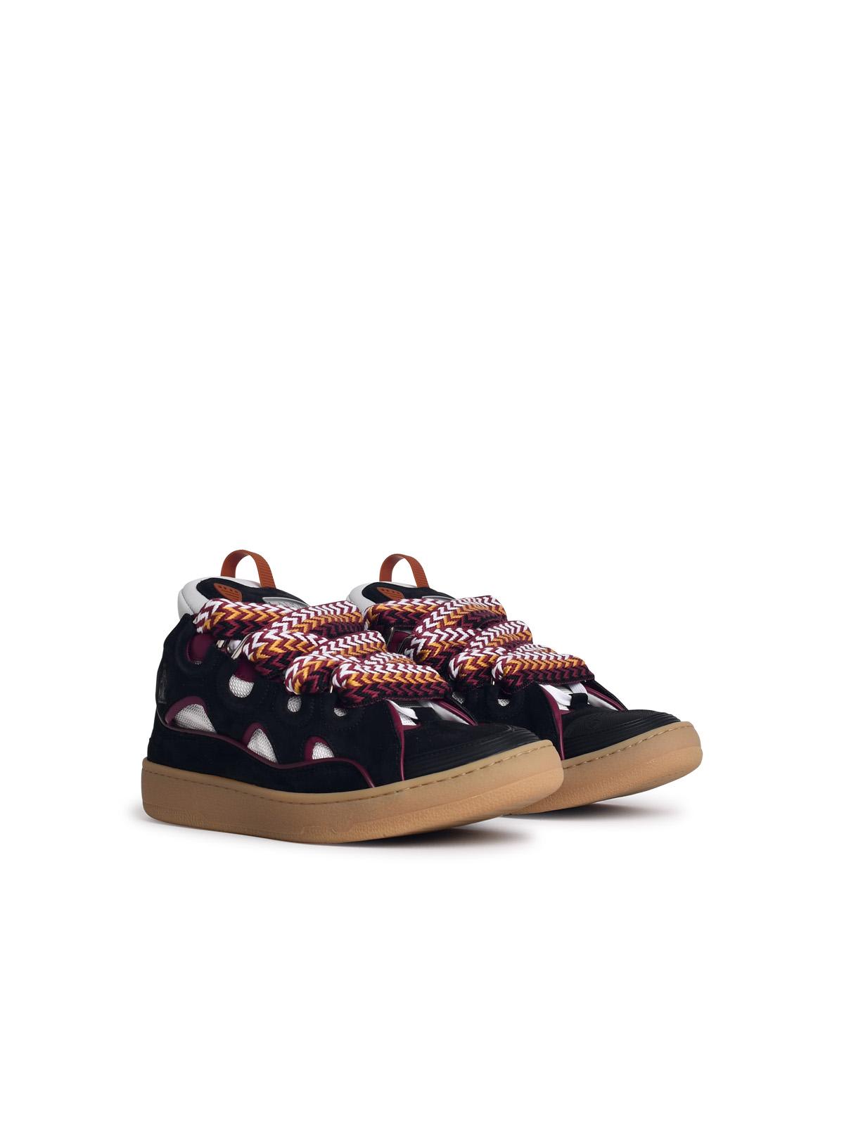 Shop Lanvin Curb Black Leather Blend Sneakers In Honey Black