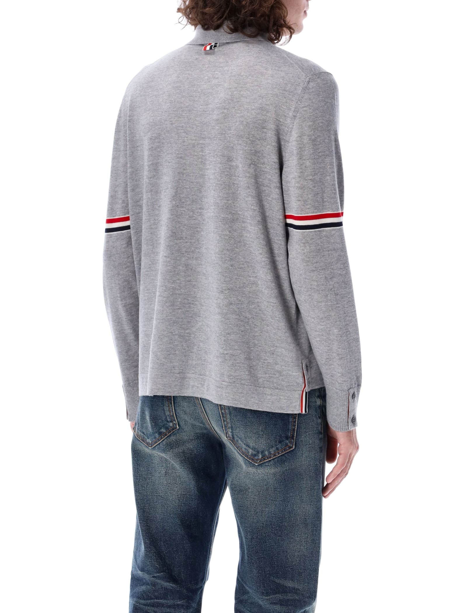 Shop Thom Browne Jersey Stitch Button Down Sweater In Lt Grey