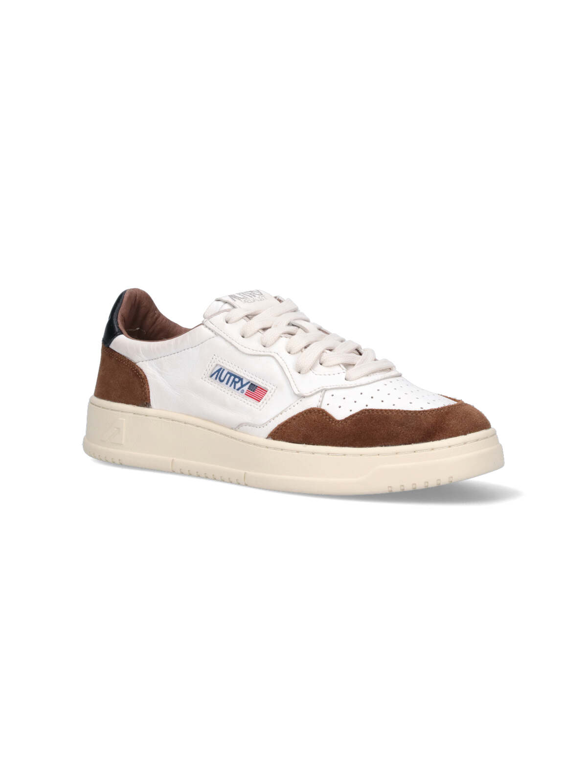 Autry Medalist Low Sneakers In Brown Suede And White Leather In White