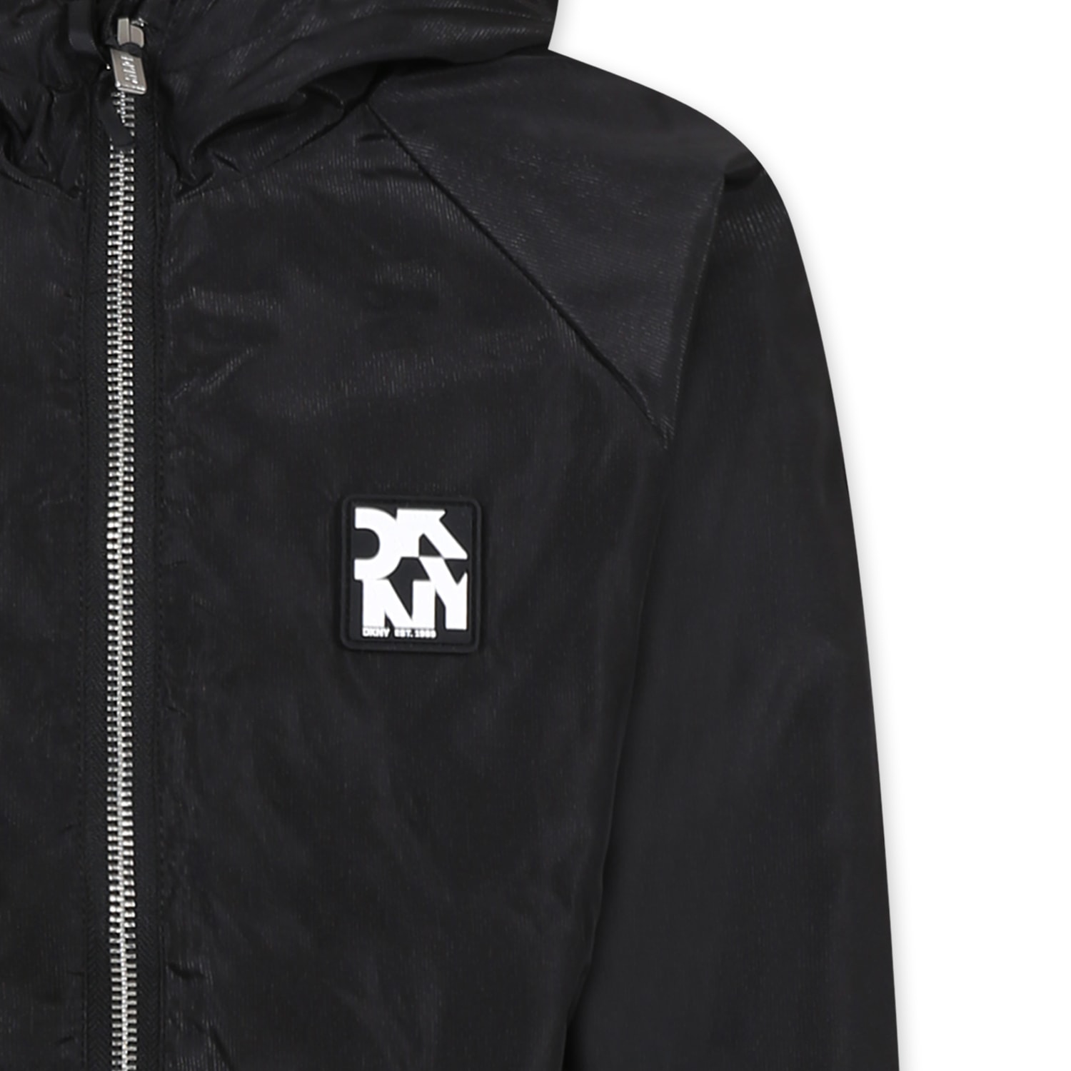 Dkny Black Windbreaker Jacket For Girl With Logo In Black