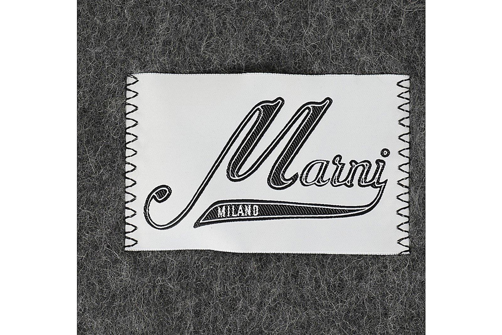 Shop Marni Logo Patch Fringed-edge Scarf In Grey