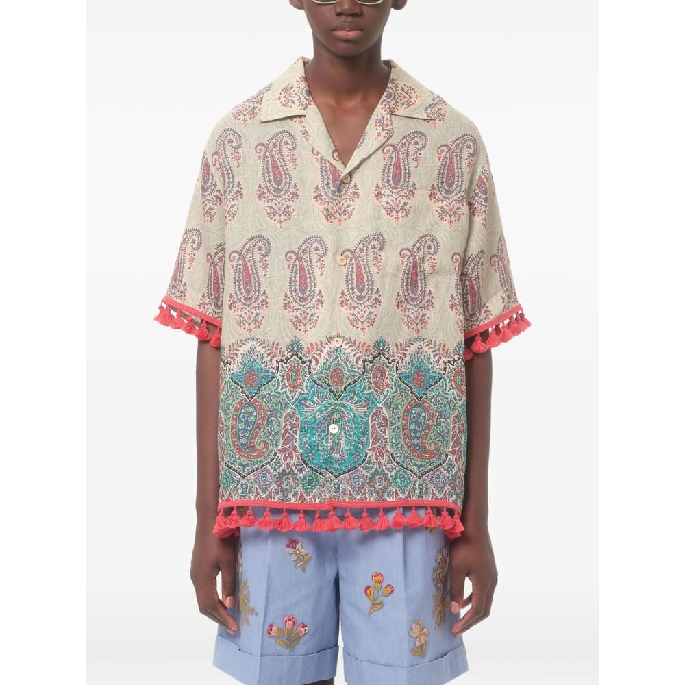 Valentino Paisley Linen Bowling Shirt In Animal Print