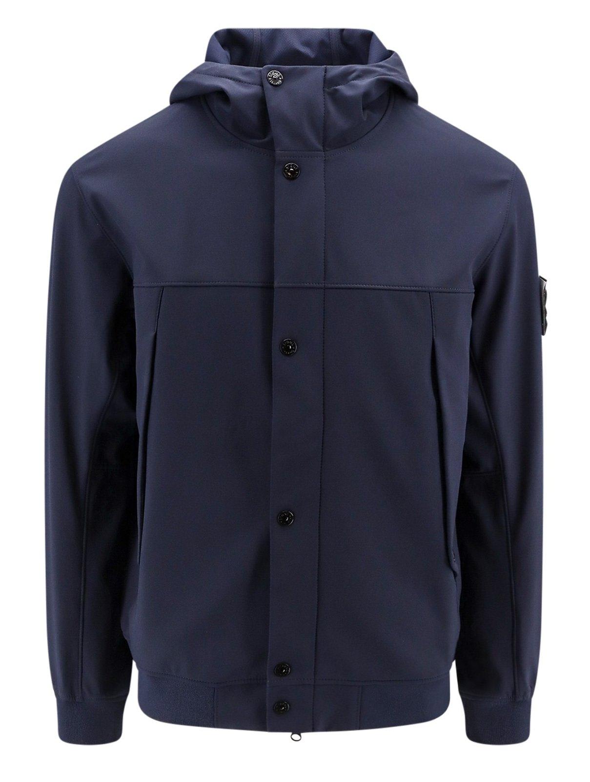 Shop Stone Island Funnel-neck Hooded Jacket In Navy Blue