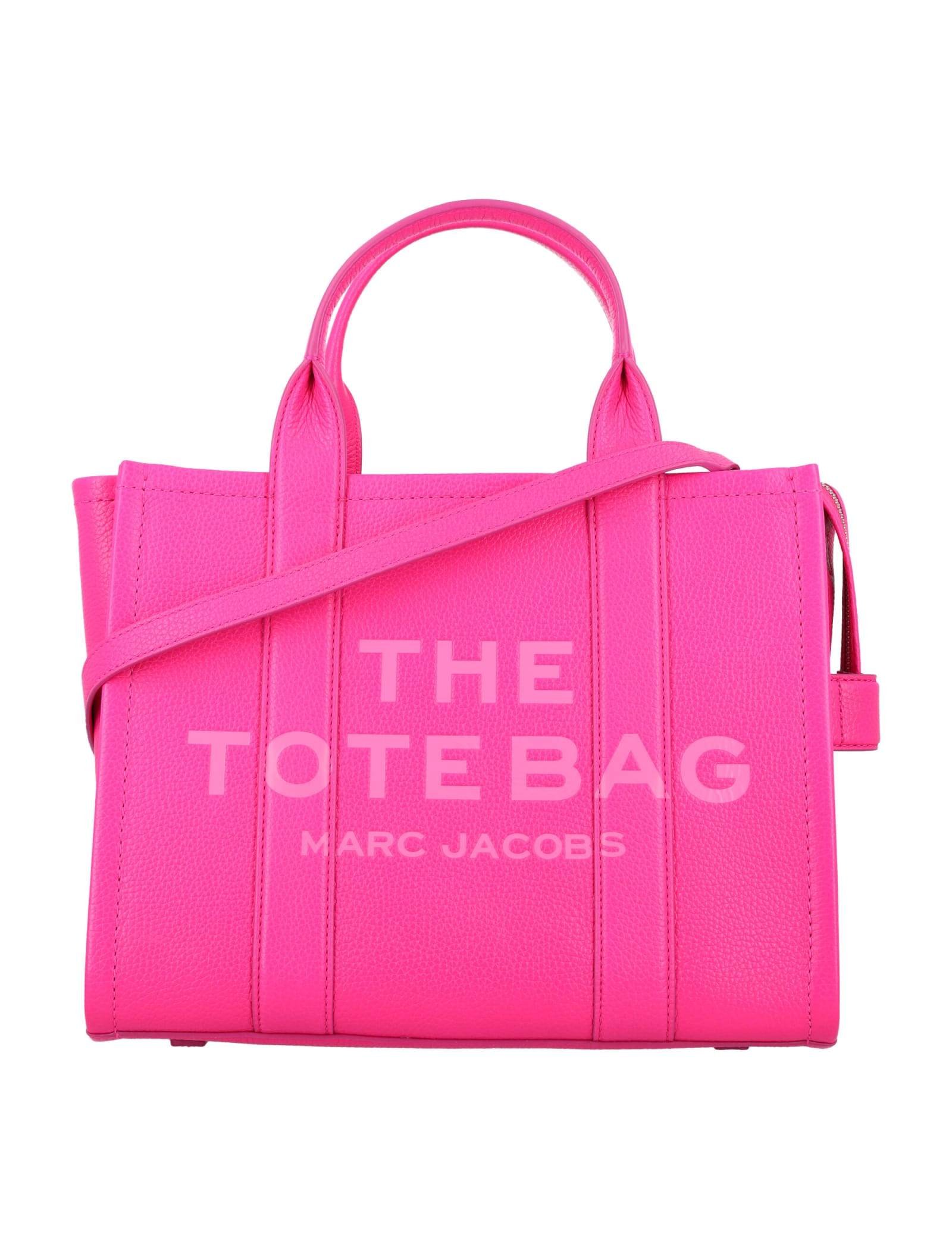 Shop Marc Jacobs The Leather Medium Tote Bag In Hot Pink