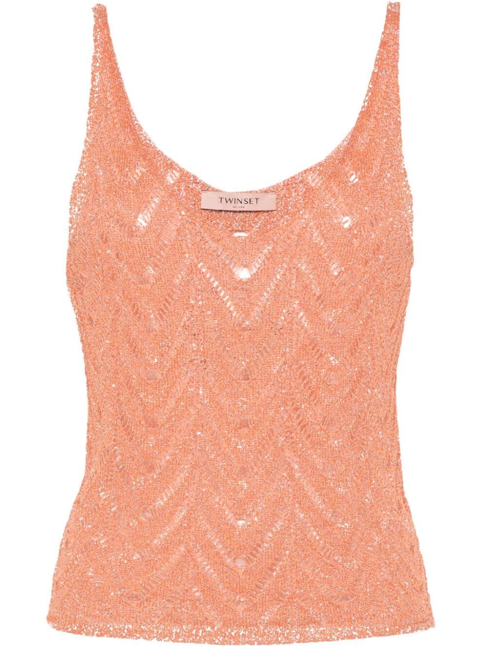Shop Twinset Lace And Lurex Tank Top In Lurex Canyon Sunset