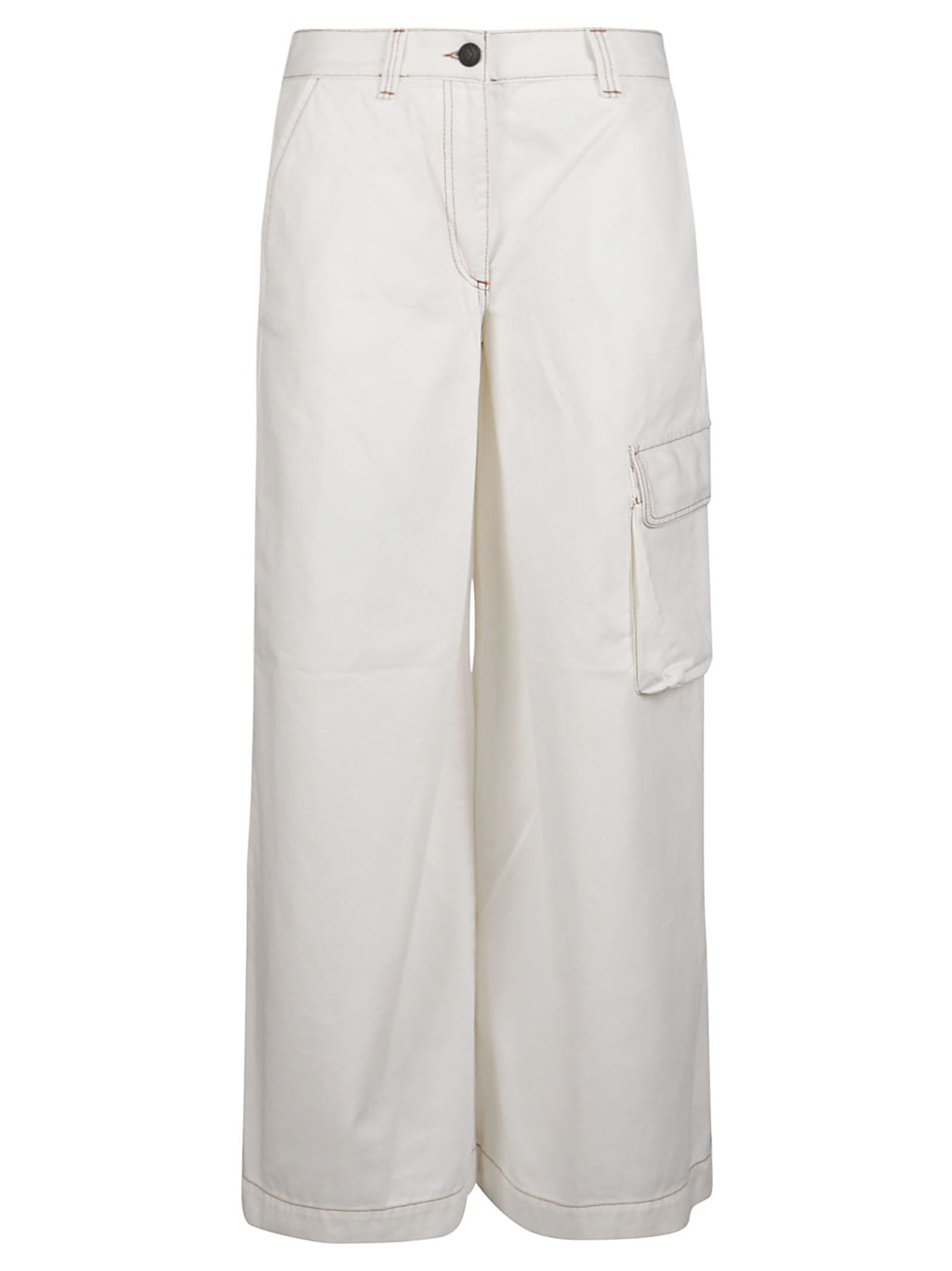 Ballantyne Wide Leg Cargo Jeans In White Butter
