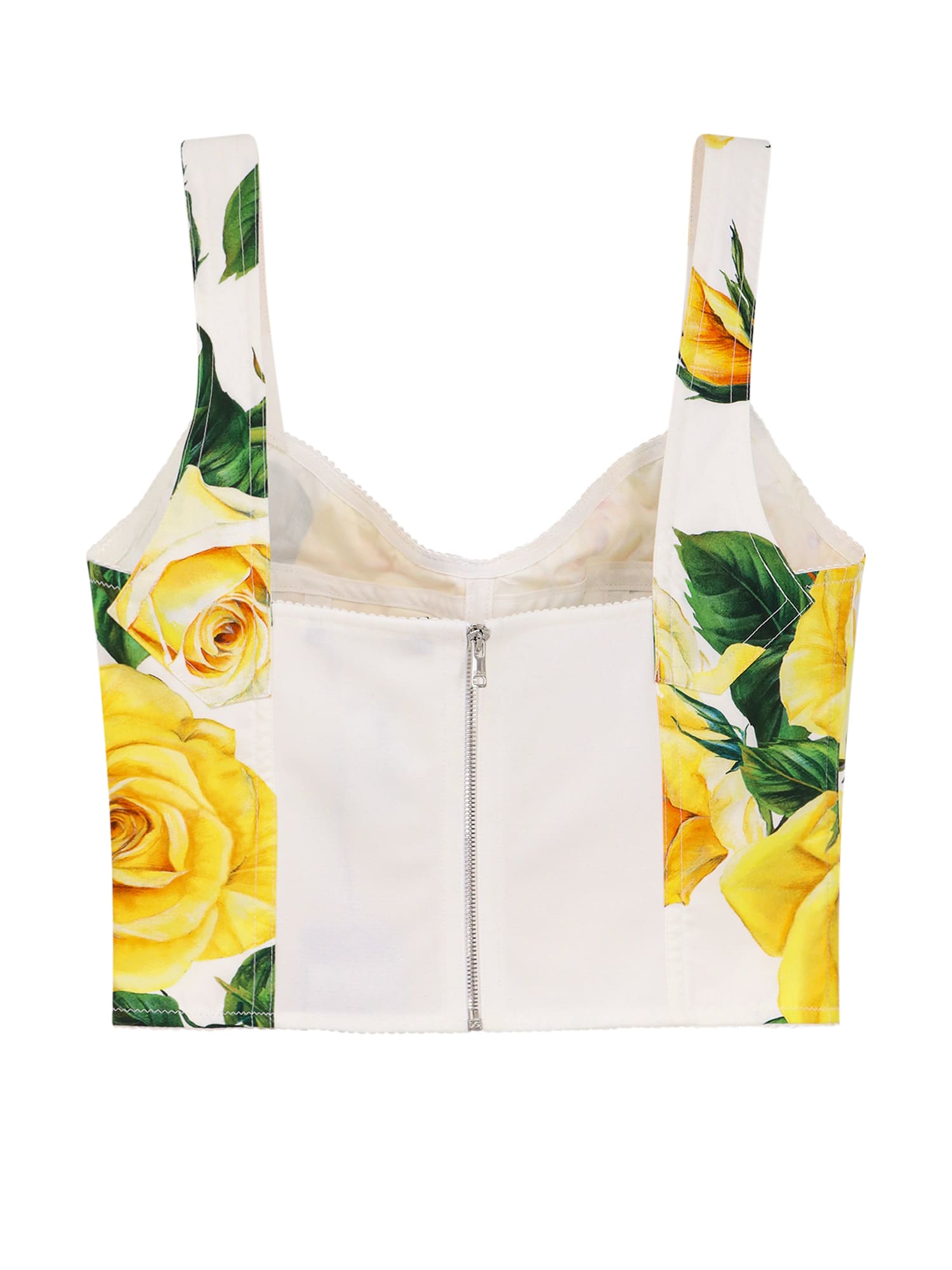 Shop Dolce & Gabbana Top In Vo Rose Gialle Bianco