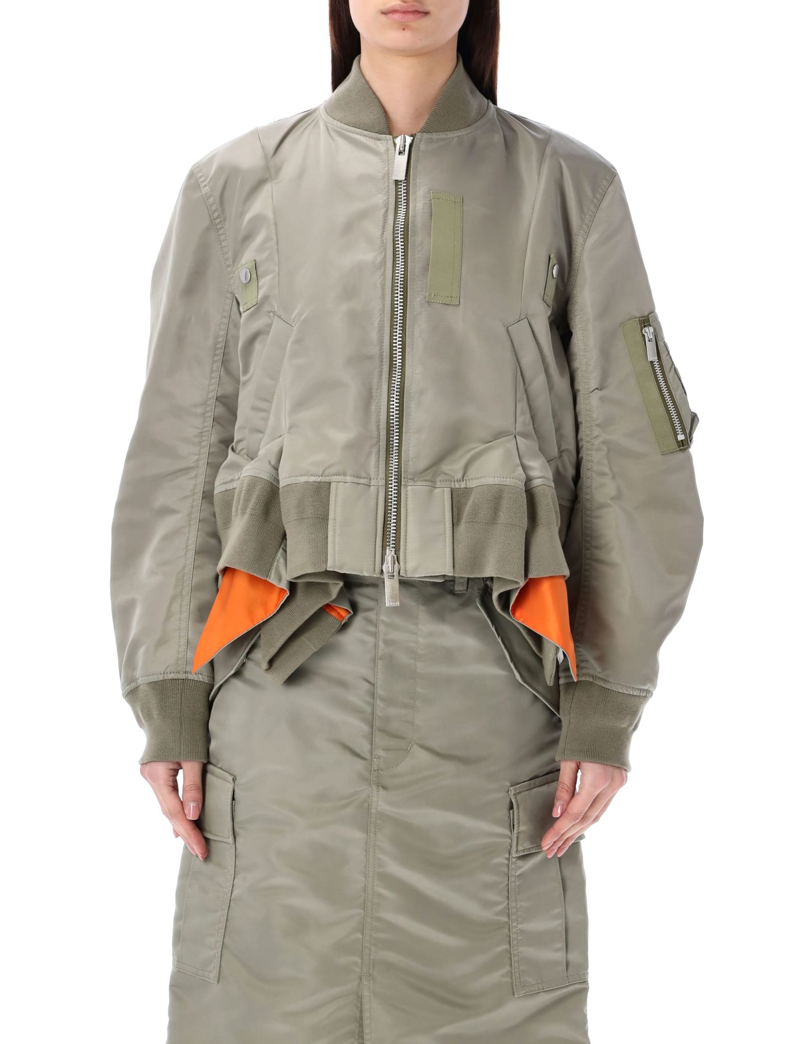 Shop Sacai Paneled Bomber Jacket In Kahki Orange