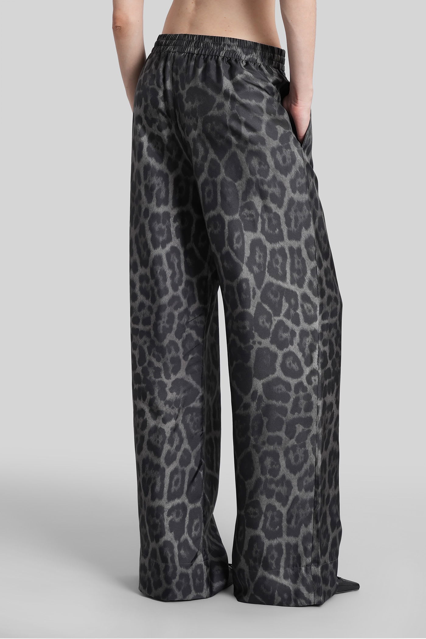 Stella Mccartney Wide Leg Animal Print Trousers With Elastic Waistband In Gray