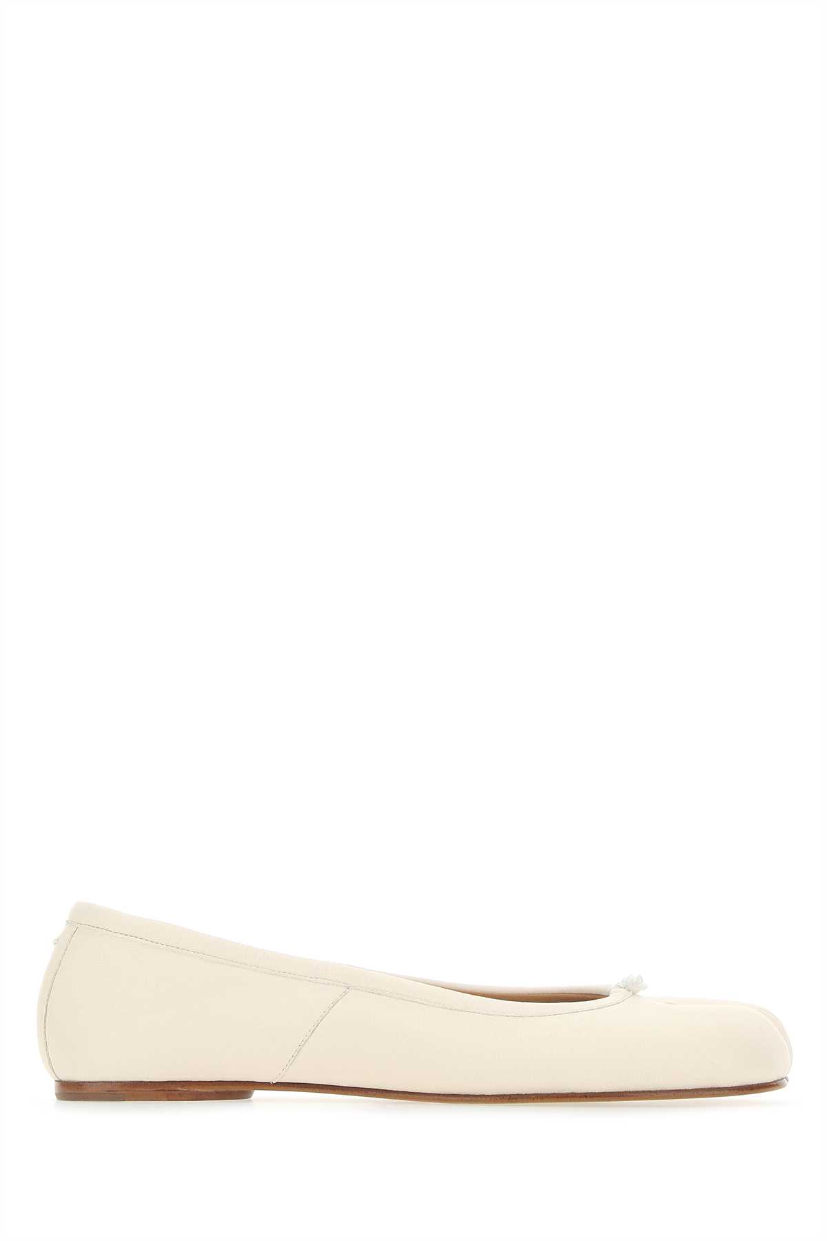 Shop Maison Margiela Ivory Leather Tabi Ballerinas In White