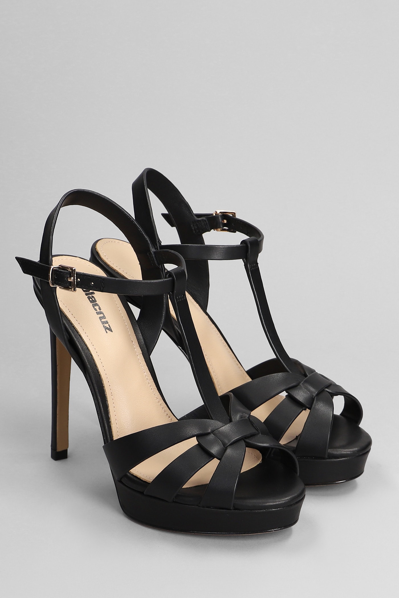 Shop Lola Cruz Aria Platform Sandals In Black Leather