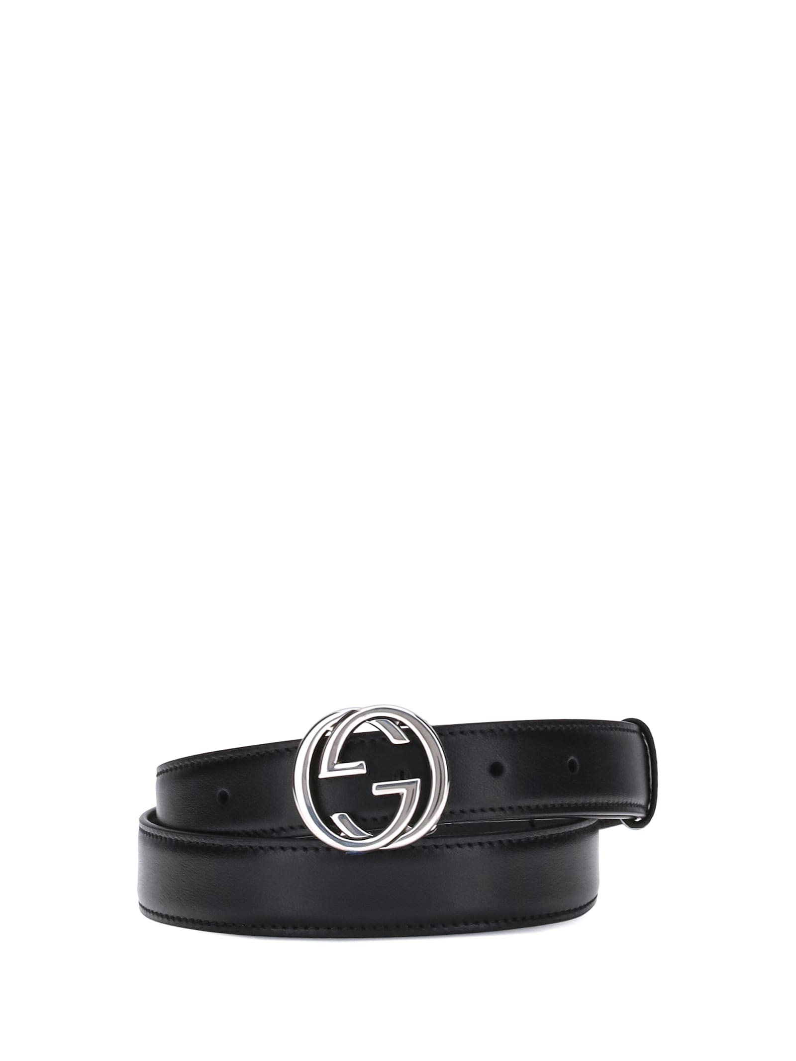 Gucci Leather Belt Adjustable Silver-tone Buckle In Black